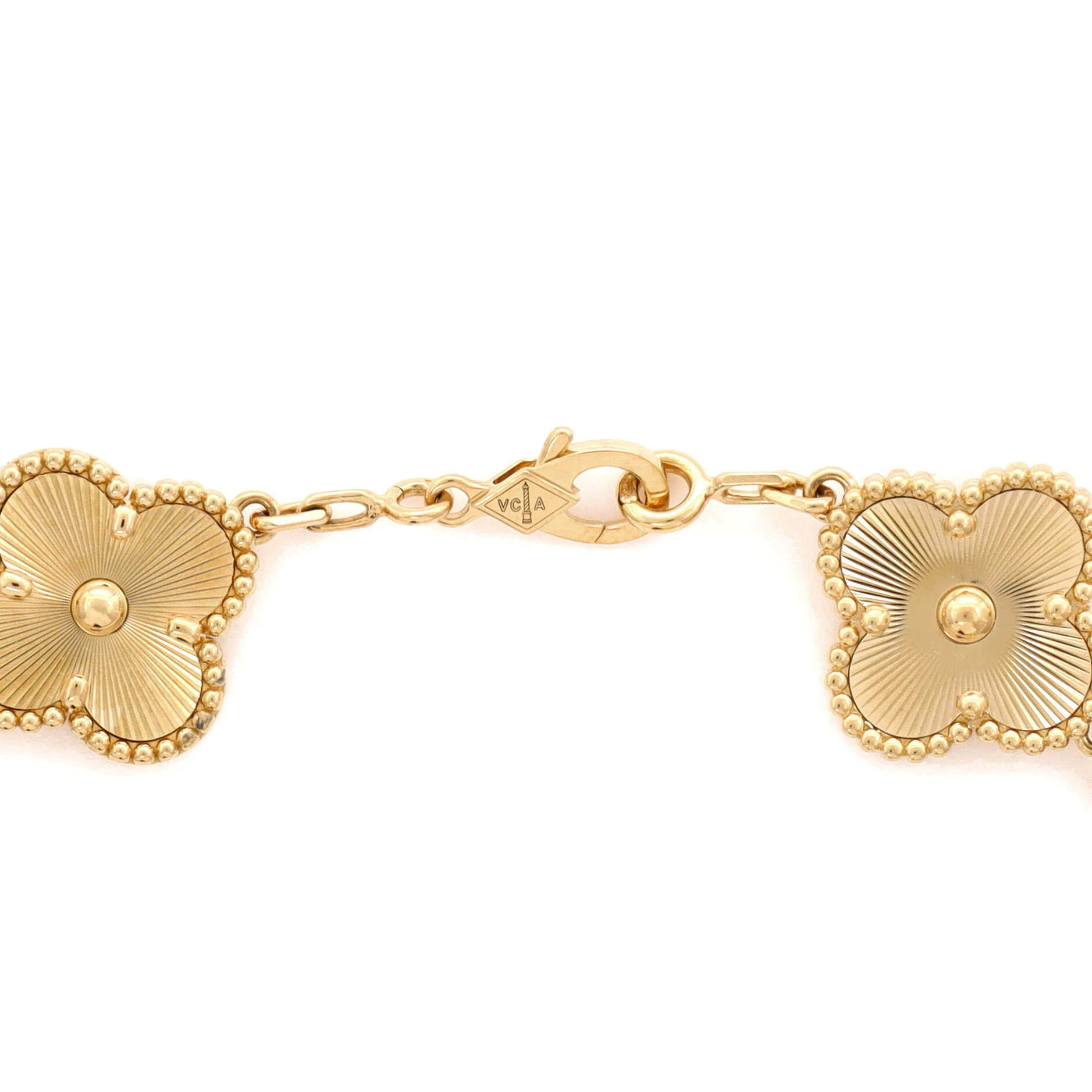 Vintage Alhambra 5 Motifs Bracelet Guilloche 18K Yellow Gold and Diamonds - Image 4
