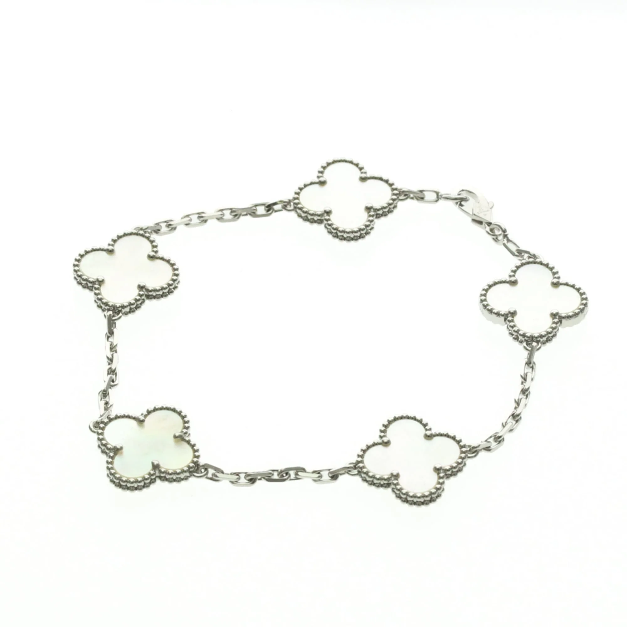 Vintage Alhambra Bracelet Sterling Silver and 18K White Gold and Mother of Pearl