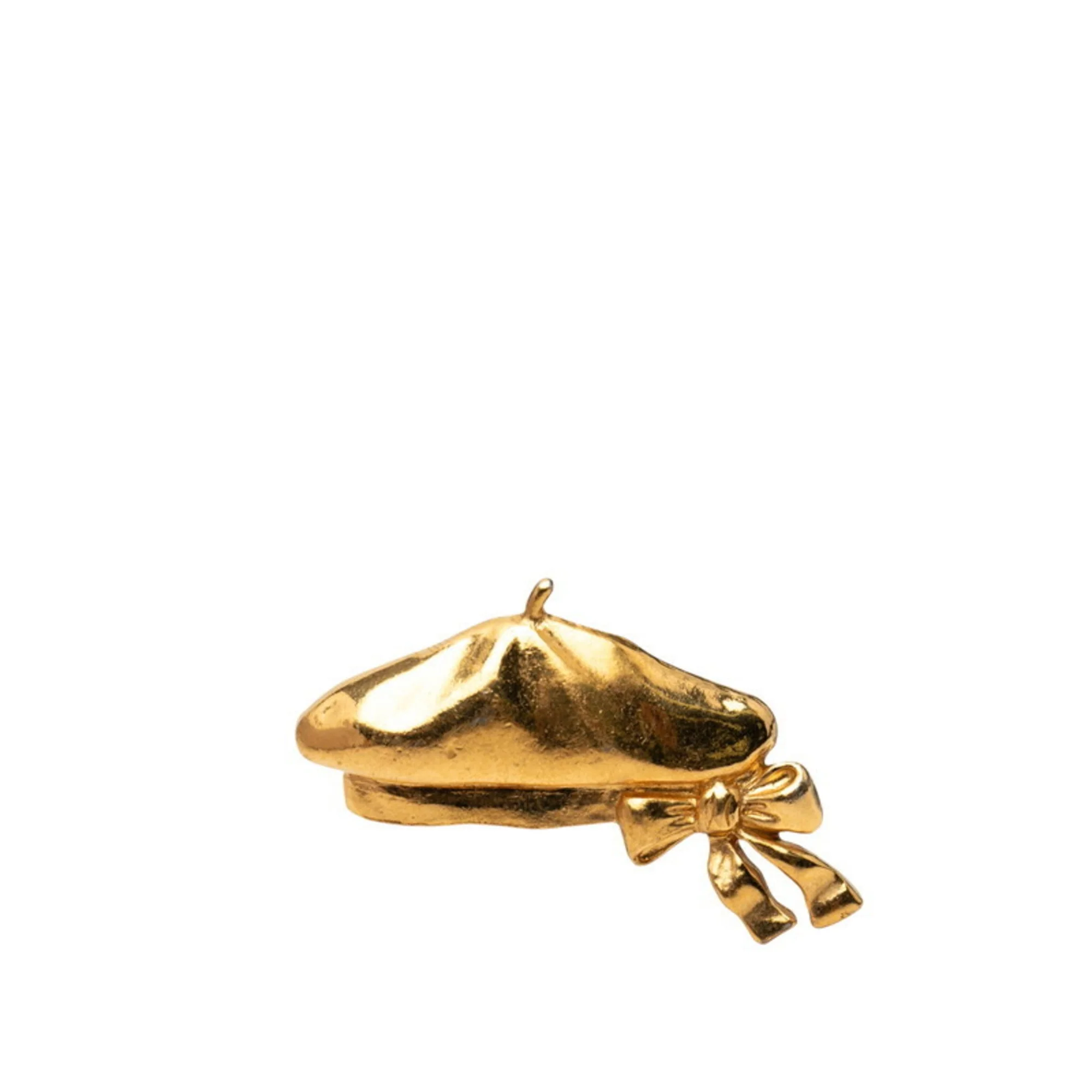Beret With Ribbon Motif Brooch Metal