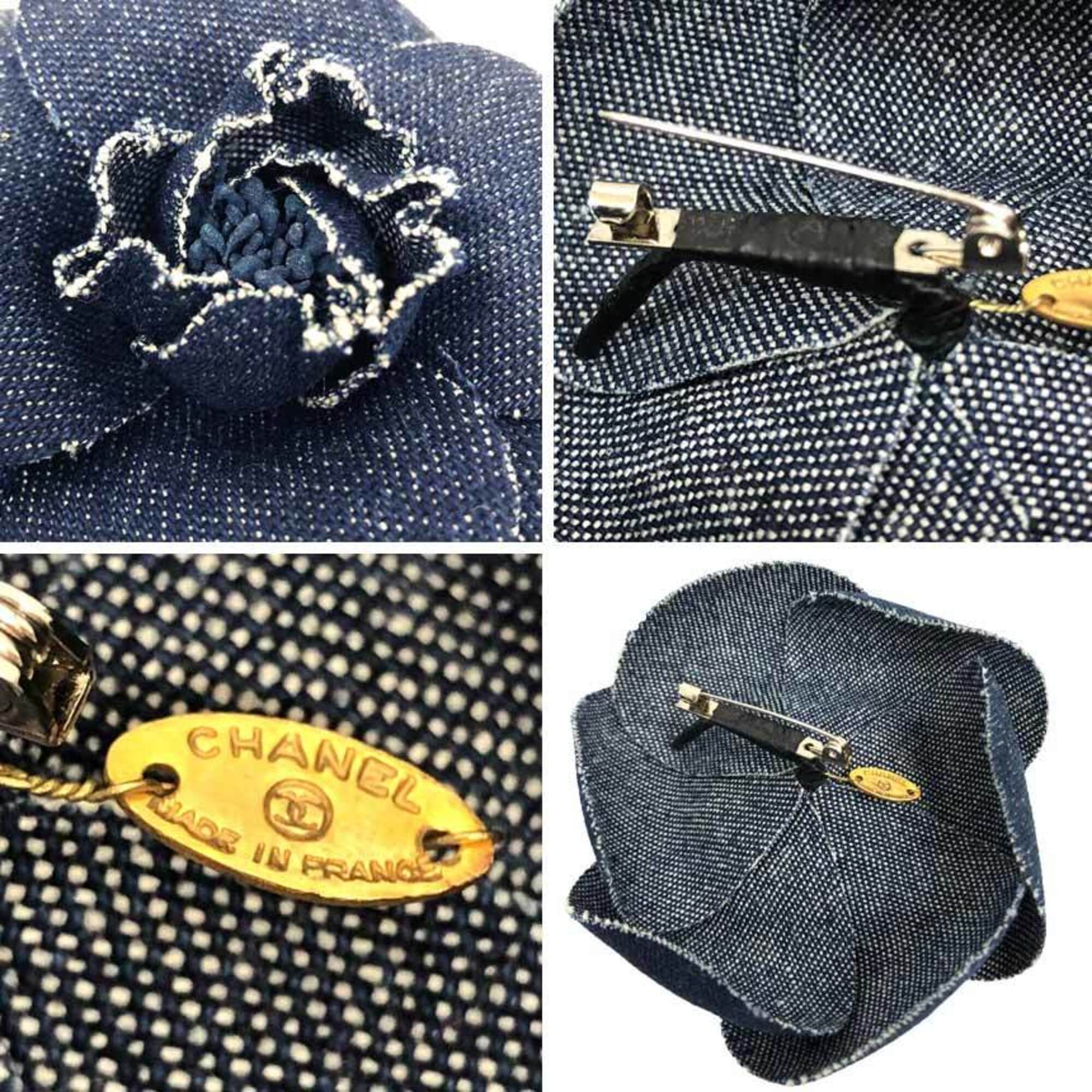 Camellia Corsage Brooch Denim Navy Blue - Image 3