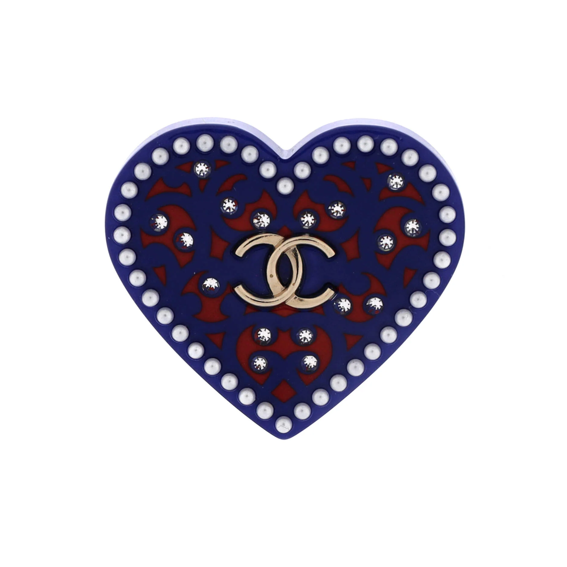 CC Heart Brooch Resin with Faux Pearls and Rhinestones