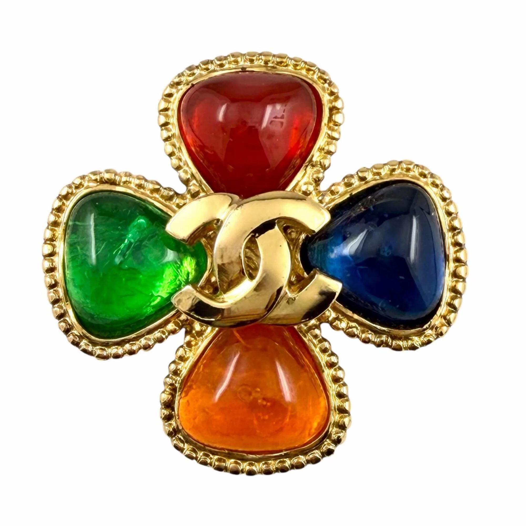 CC Logo Flower Brooch Gold-Tone Metal