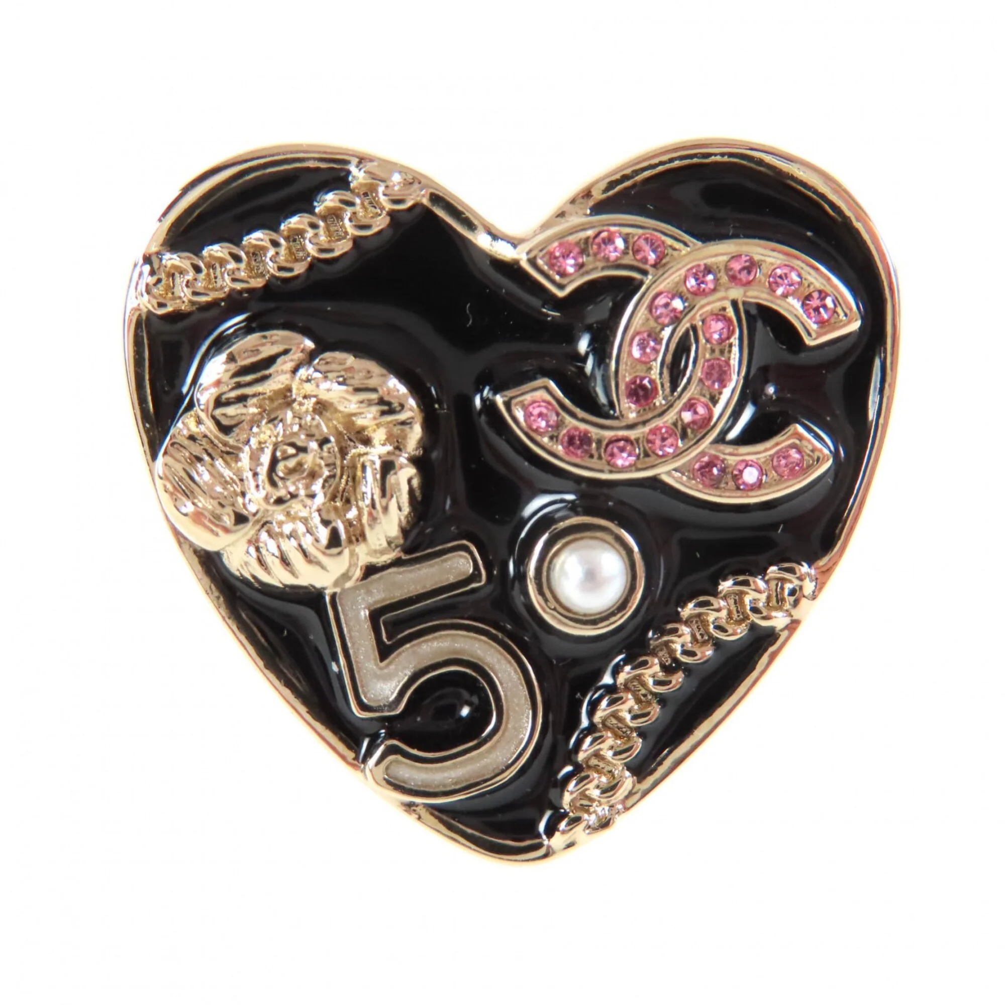CC Logo Heart Brooch Gold-Tone Metal