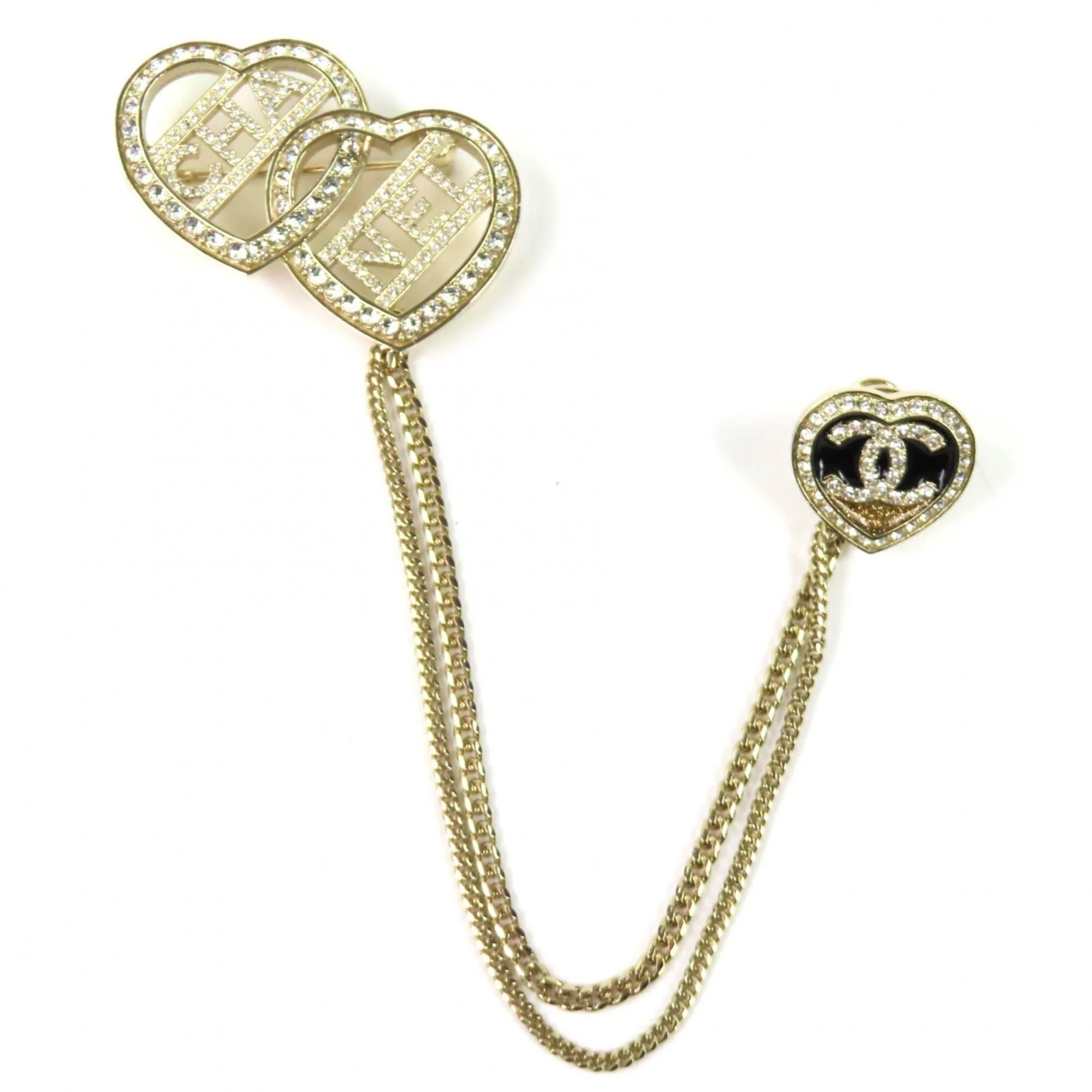 CC Logo Heart Brooch Gold-Tone Metal