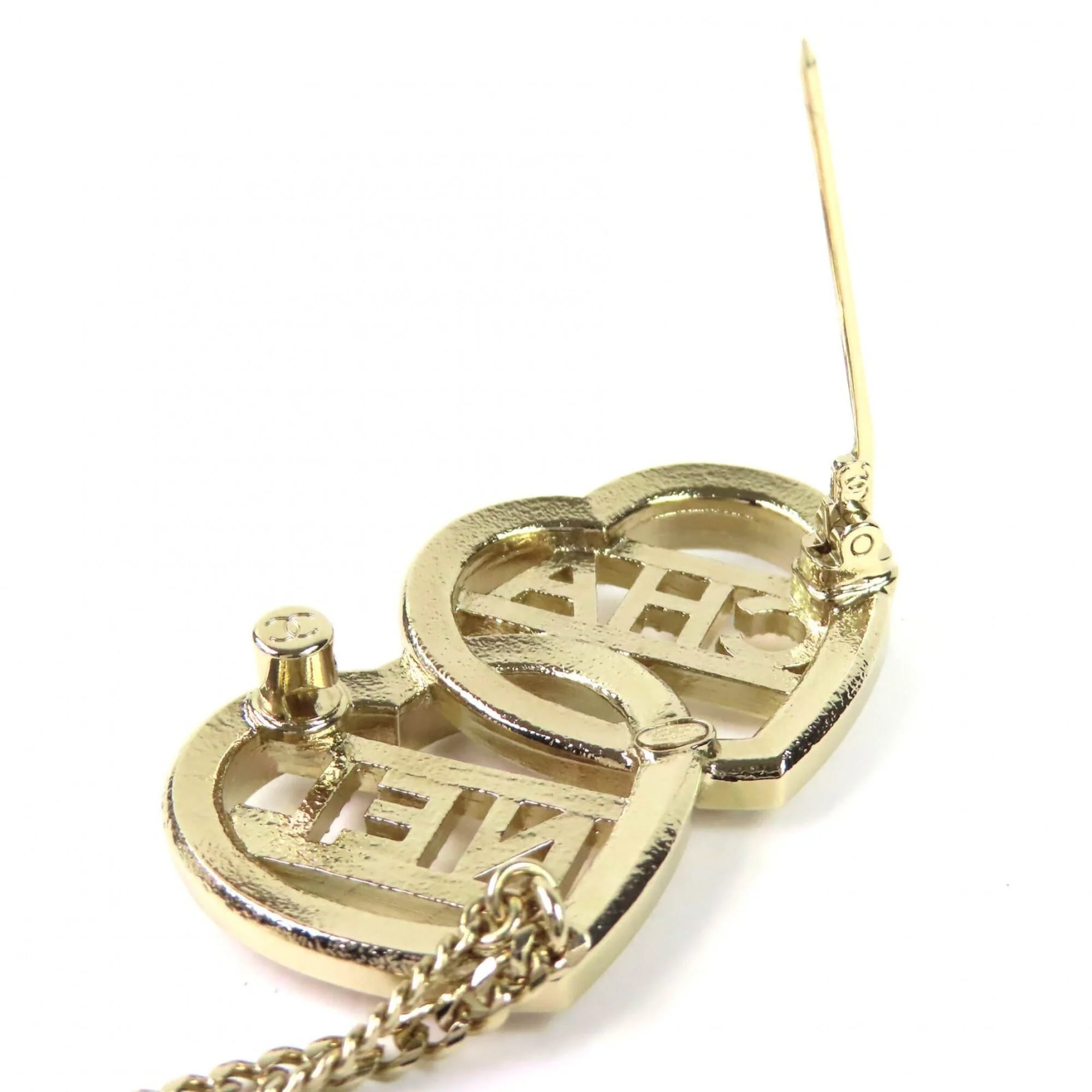 CC Logo Heart Brooch Gold-Tone Metal - Image 6