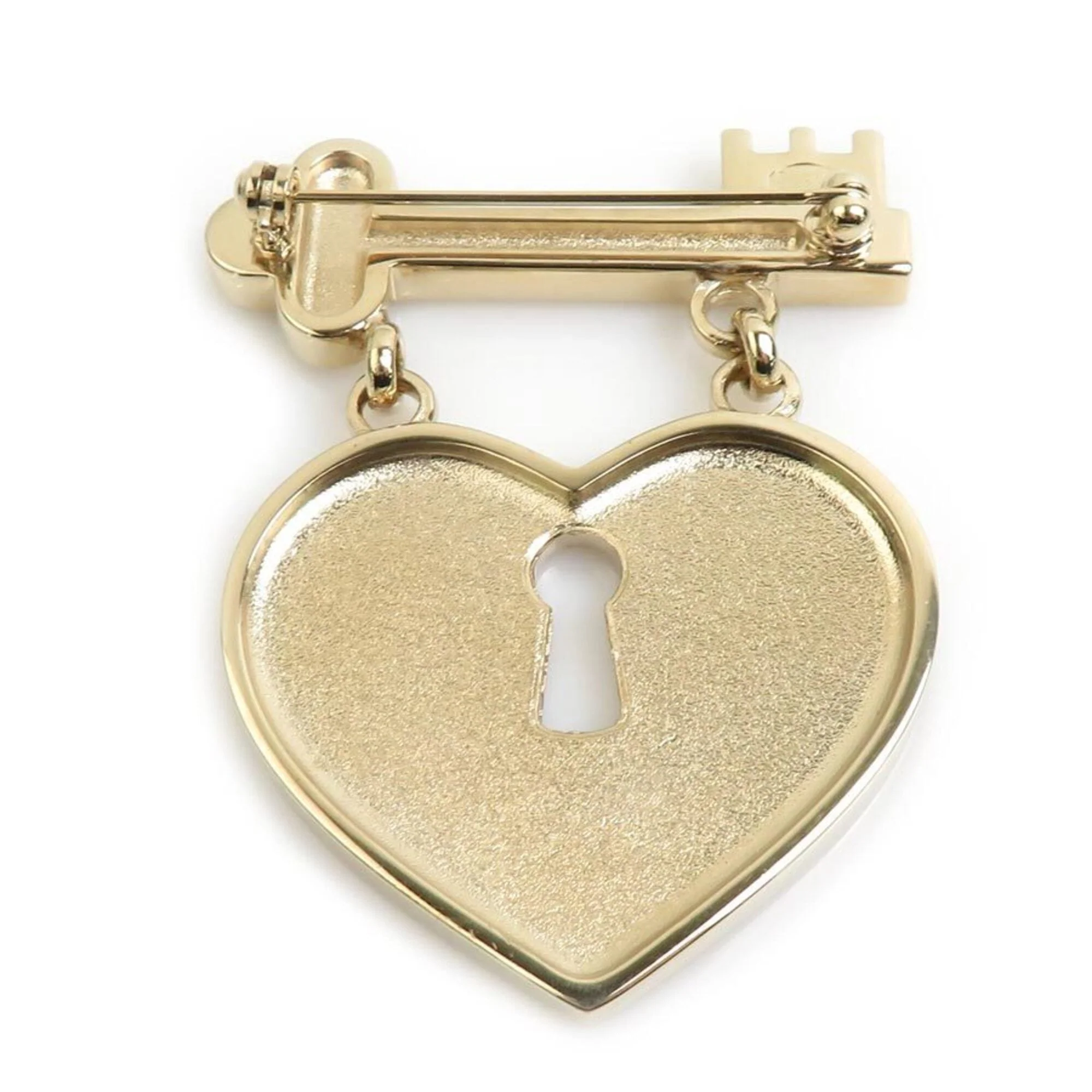 Heart Lock And Key Brooch Metal and Rhinestone Gold Pink - Image 6