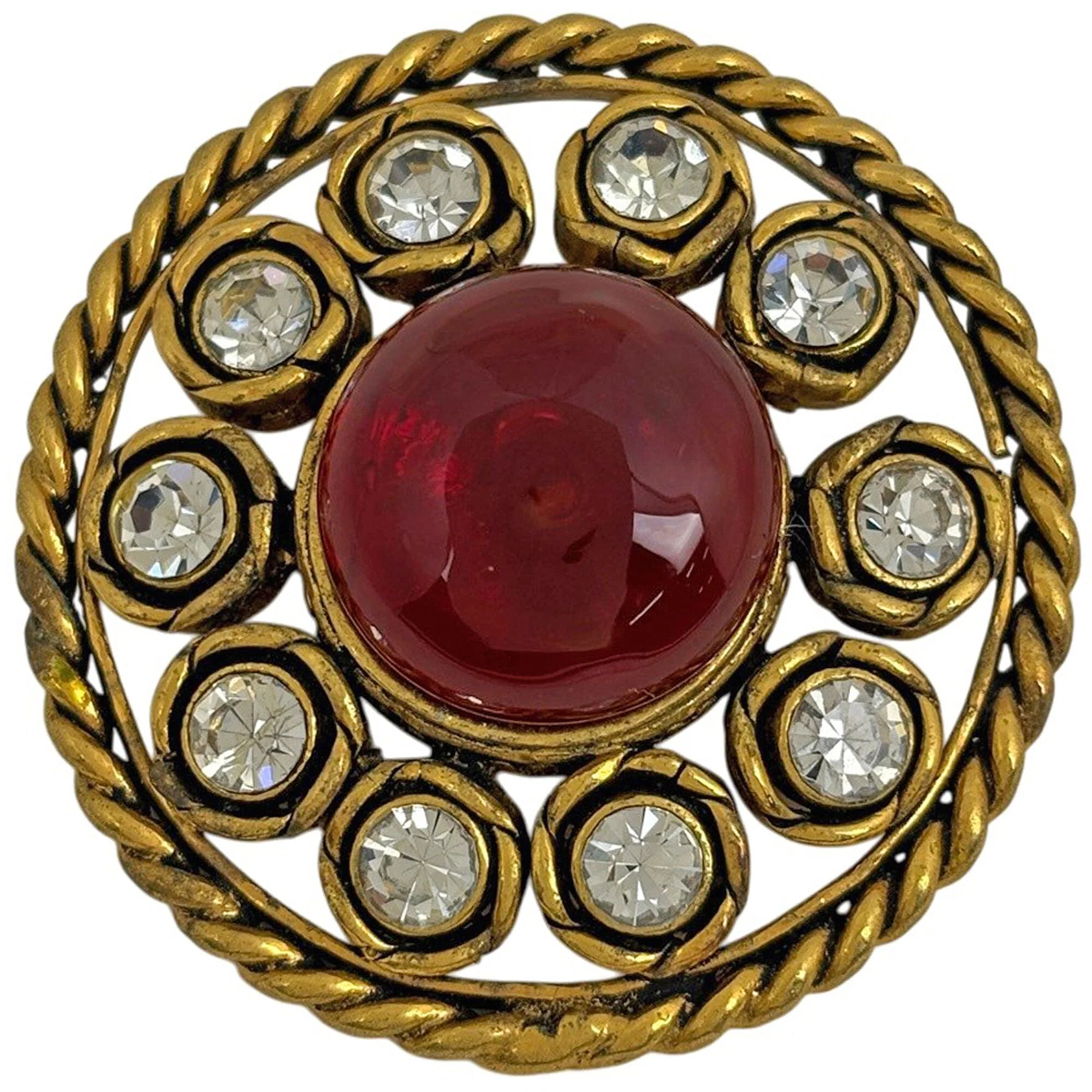 Round Brooch Metal with Color Stone and Rhinestone