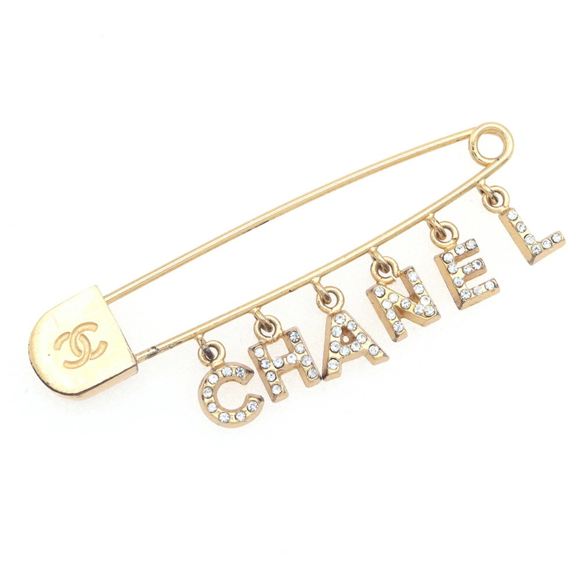 Safety Pin Brooch Metal with Rhinestone