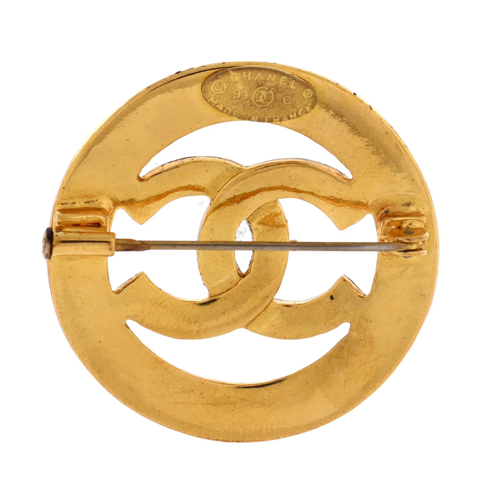 Vintage CC Cutout Round Brooch Metal with Enamel - Image 2