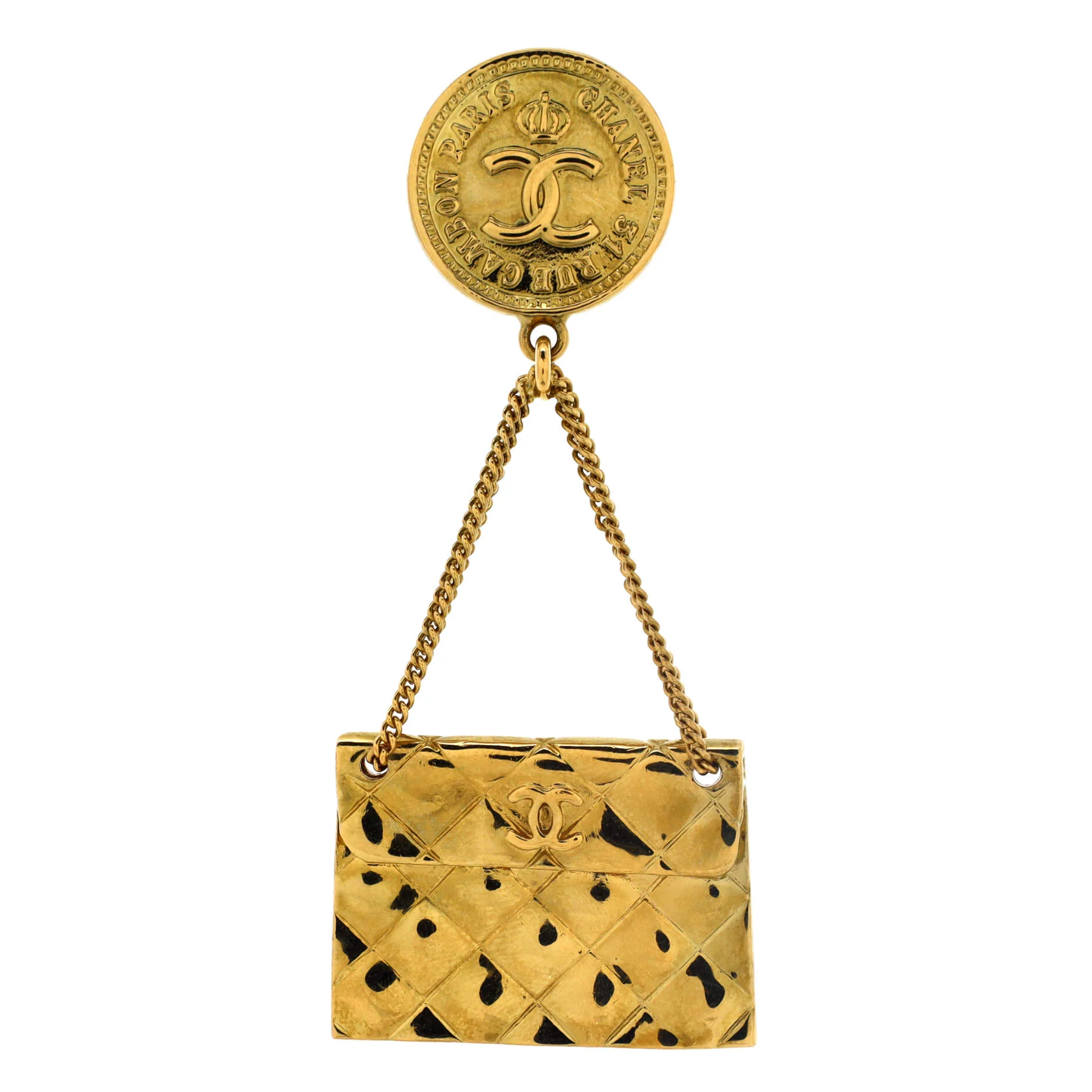 Vintage Medallion Flap Bag Brooch Metal