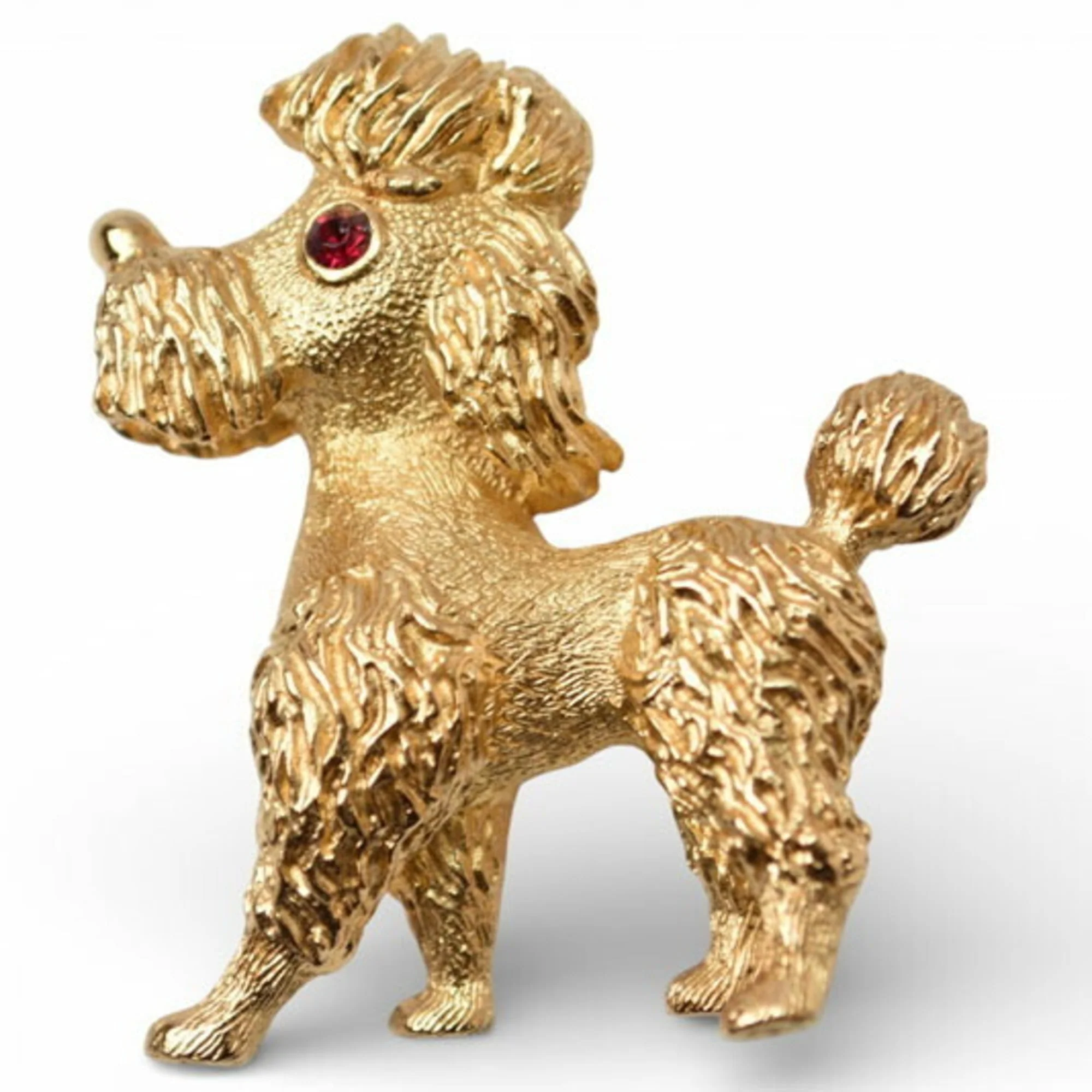 Toy Poodle Brooch Gold with Rhinestone