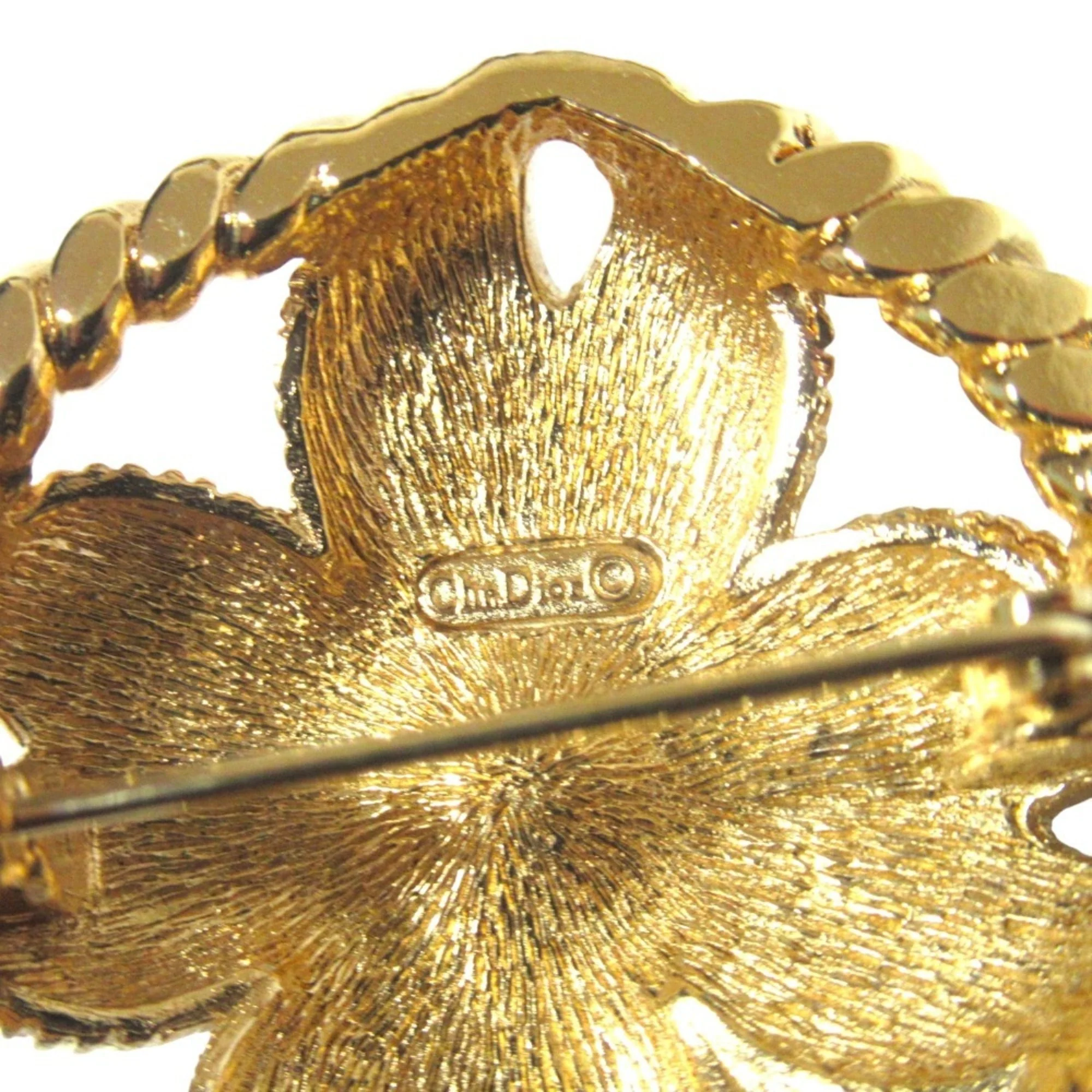 Vintage Flower Motif Circle Brooch Gold - Image 3