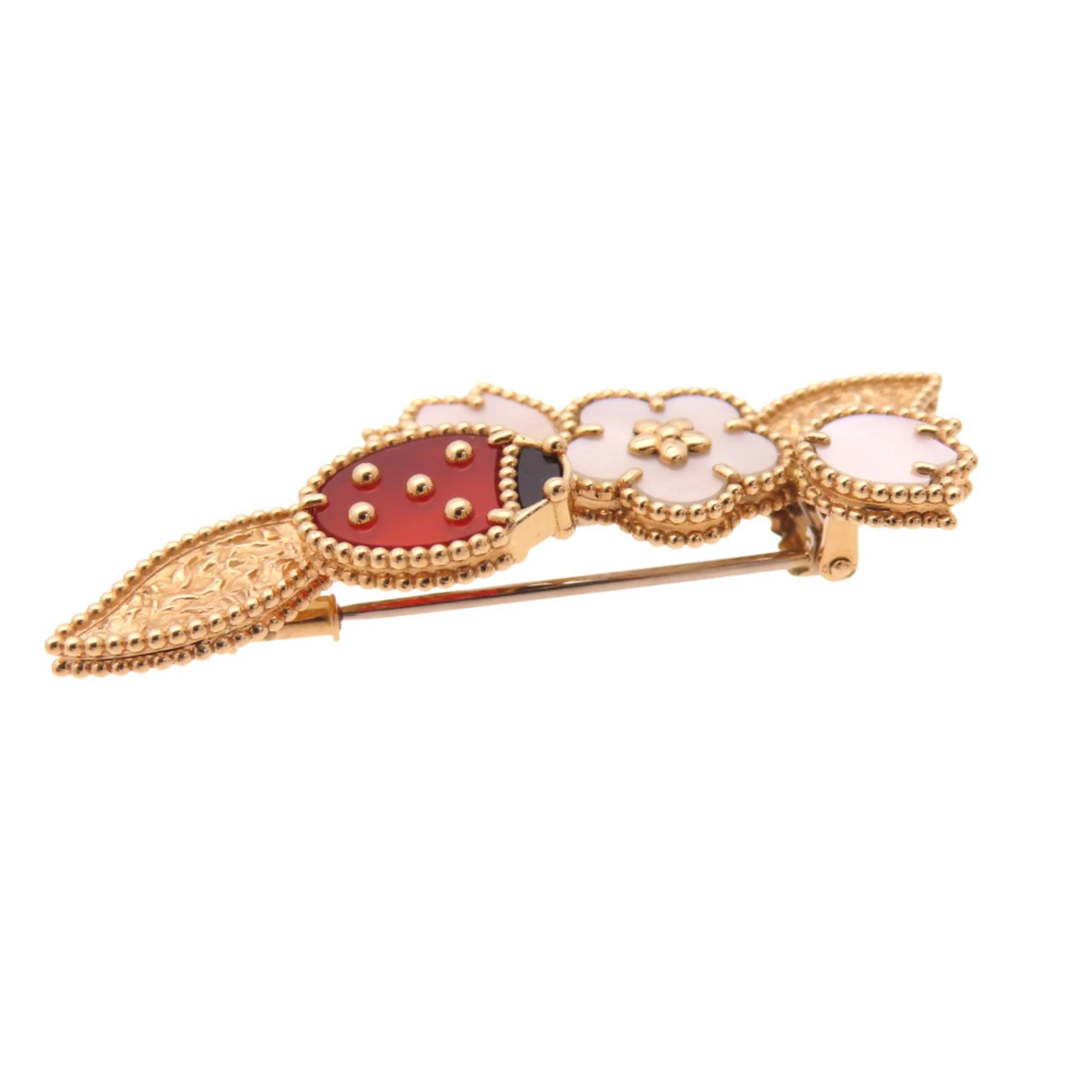 Brooch 18K Rose Gold with Onyx Carnelian and Mother of Pearl - Image 4