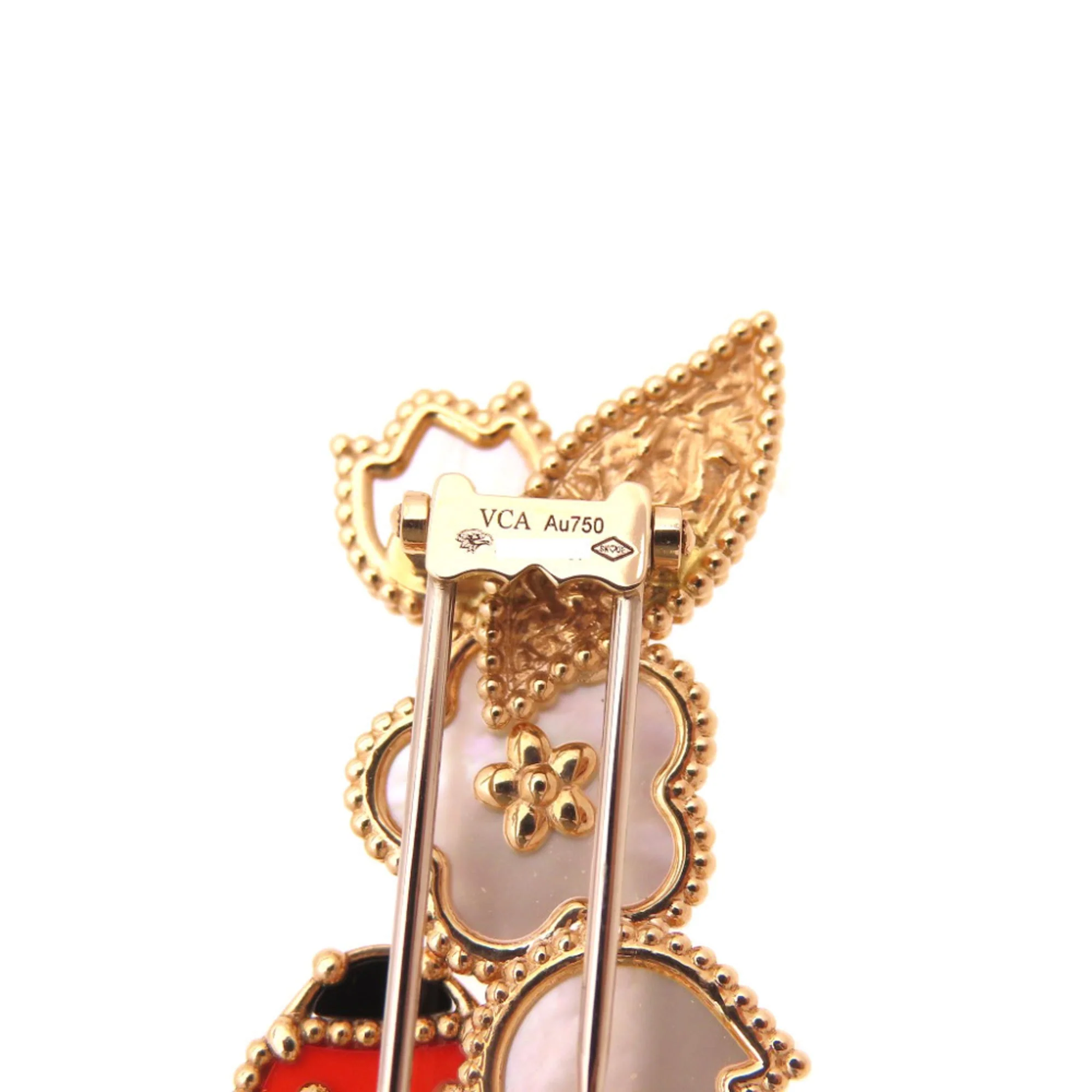 Brooch 18K Rose Gold with Onyx Carnelian and Mother of Pearl - Image 6