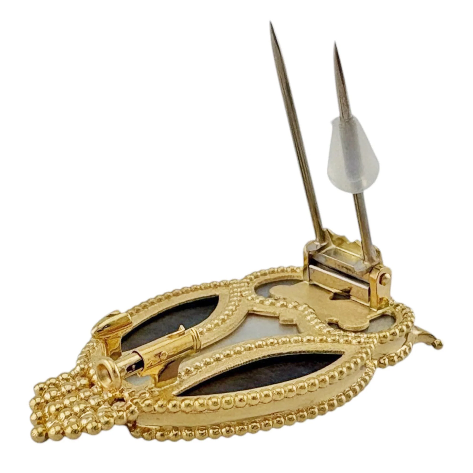 Lucky Animals Owl Brooch 18K Yellow Gold with Mother of Pearl and Onyx - Image 5