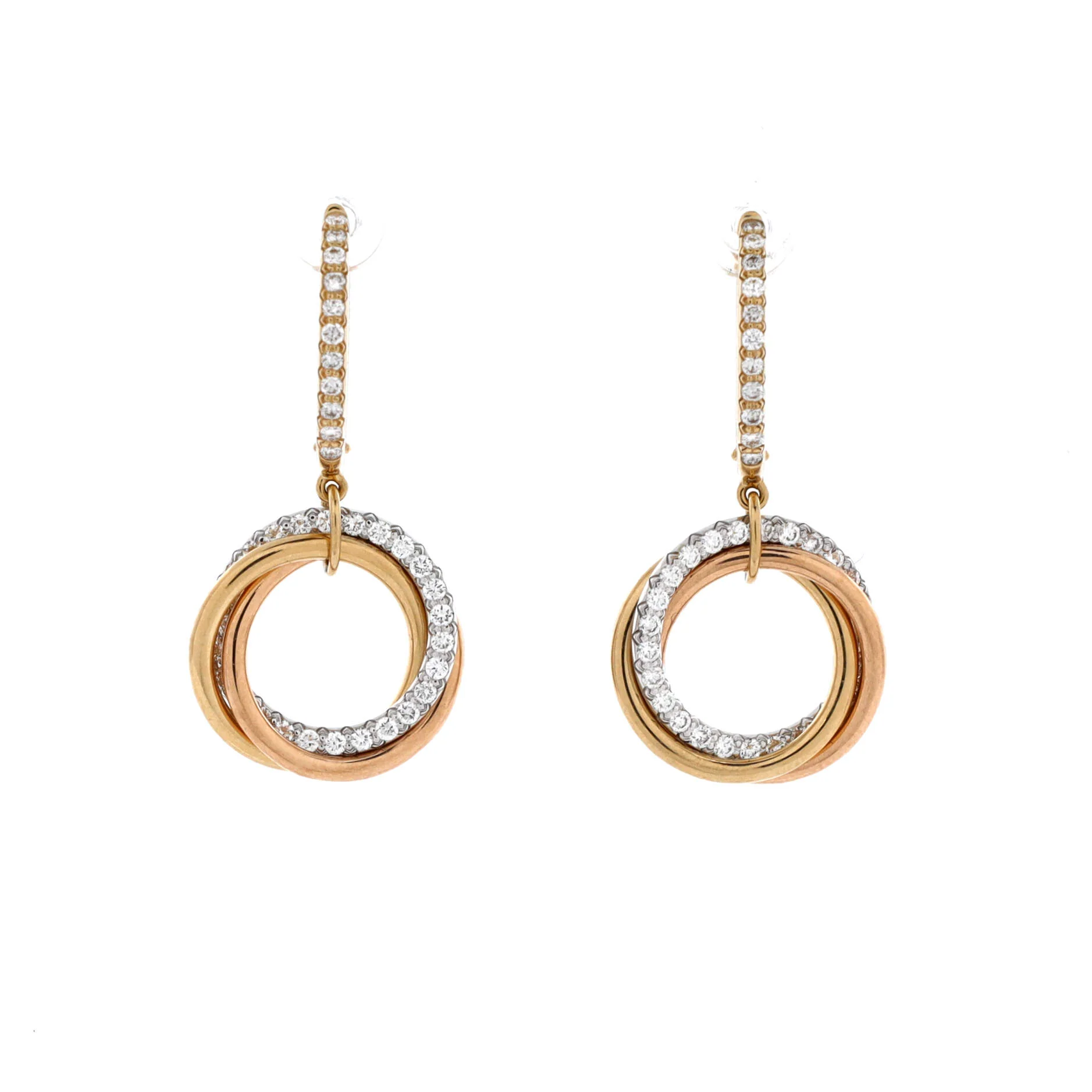 Trinity Hoop Dangle Earrings 18K Tricolor Gold with Diamonds