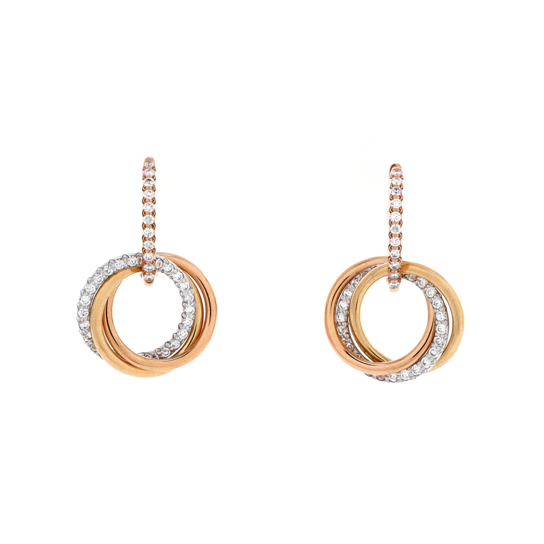 Trinity Hoop Dangle Earrings 18K Tricolor Gold with Diamonds