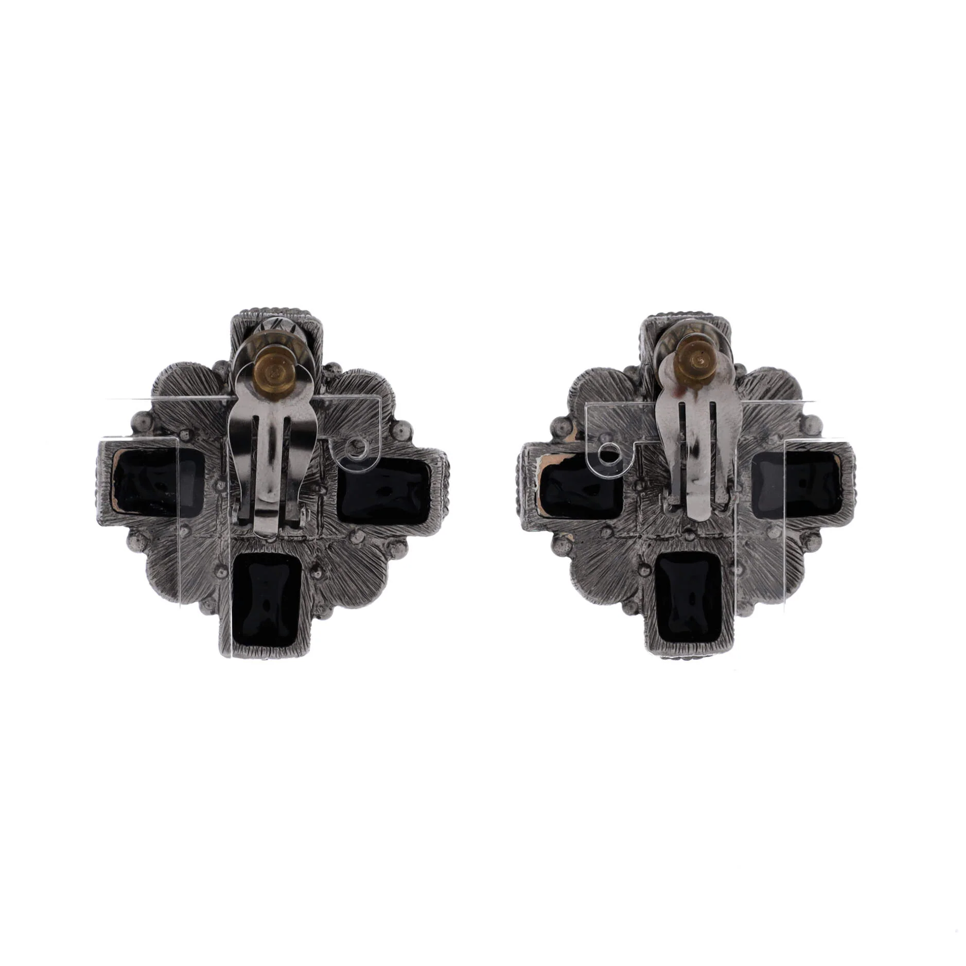 CC Cross Clip-On Earrings Metal with Resin and Faux Pearls - Image 2