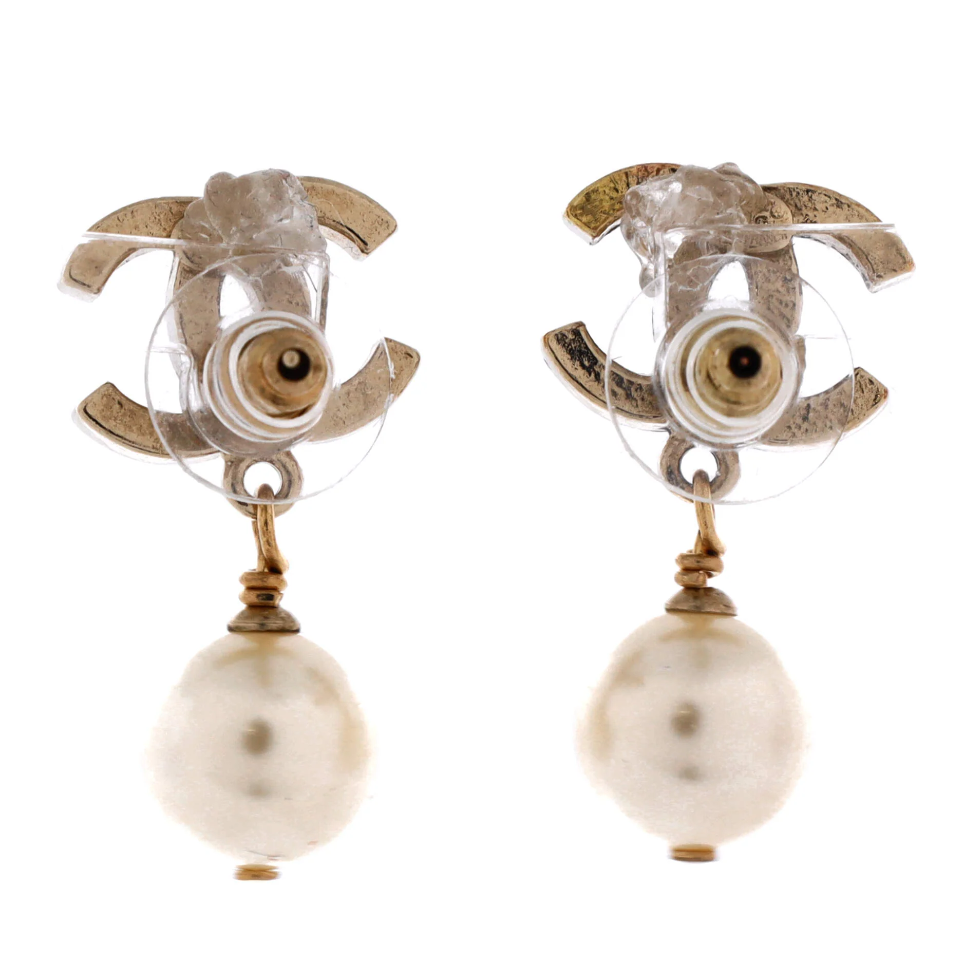 CC Dangle Earrings Faux Pearl and Metal - Image 2