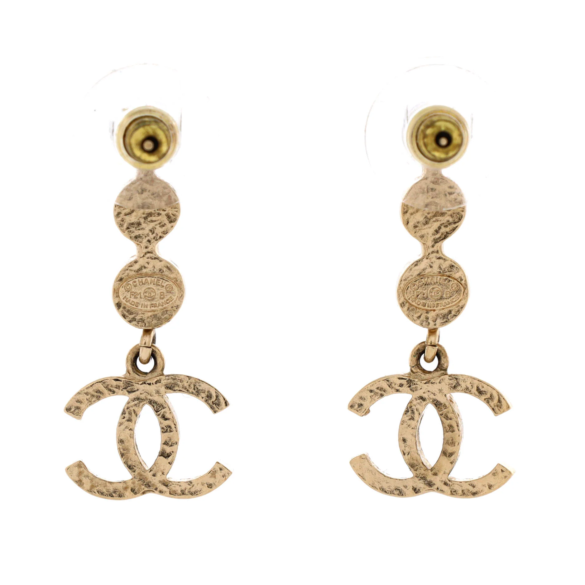 CC Drop Hoop Earrings Metal with Crystals - Image 2