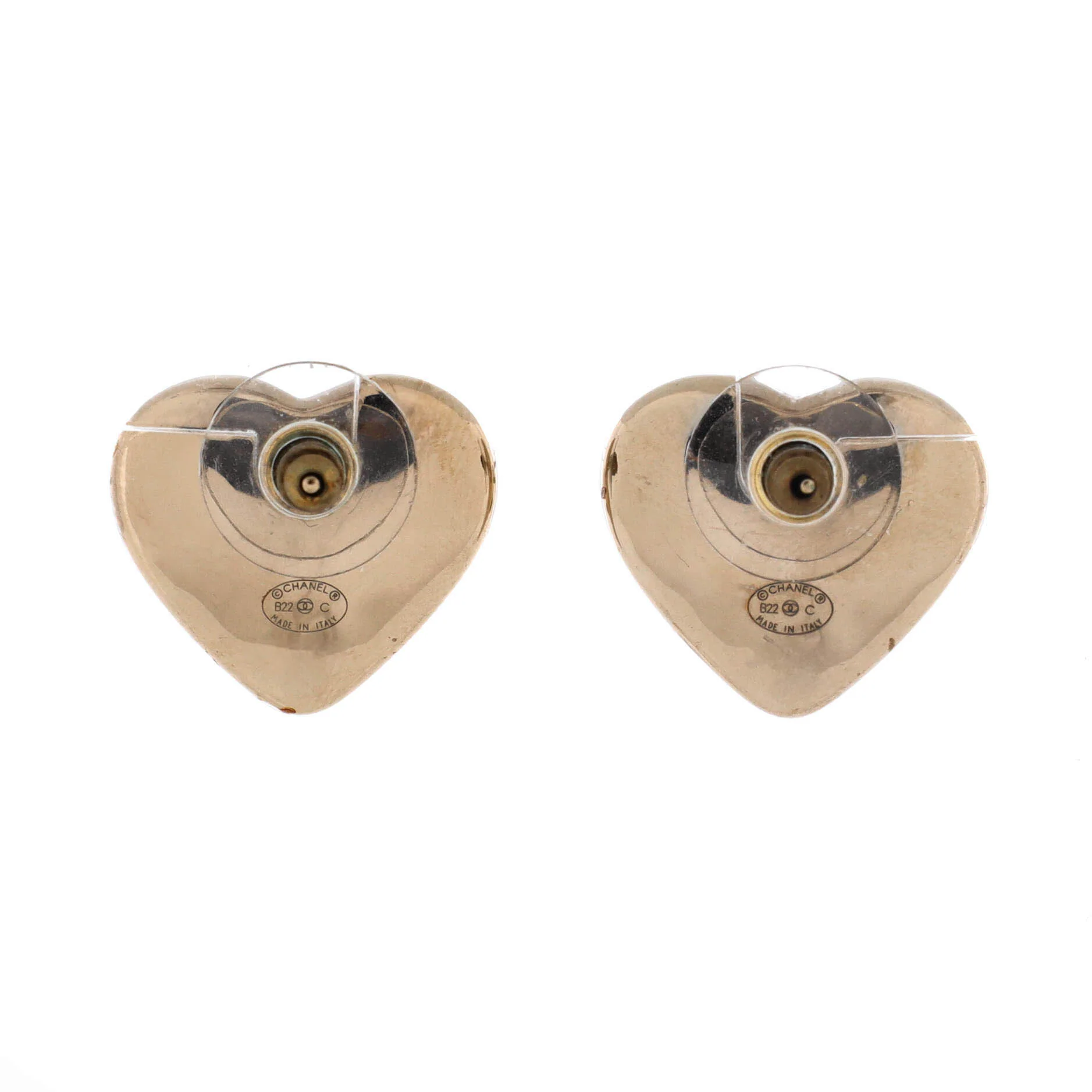 CC Heart Stud Earrings Metal and Faux Pearl - Image 2