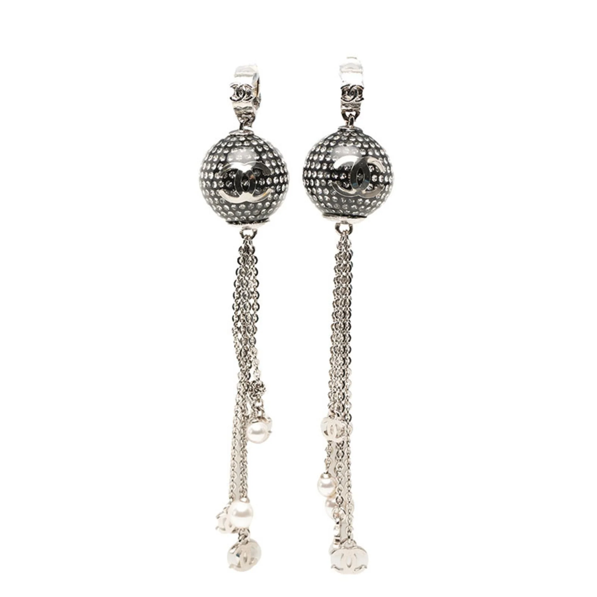 CC Logo Ball Clip-On Earrings Silver-Tone Metal