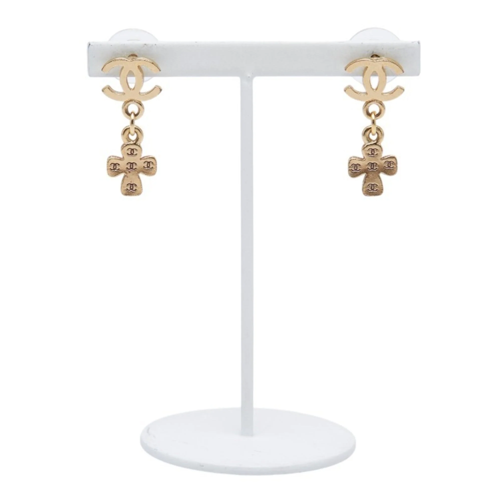 CC Logo Cross Earrings Metal Gold-Tone Metal - Image 2