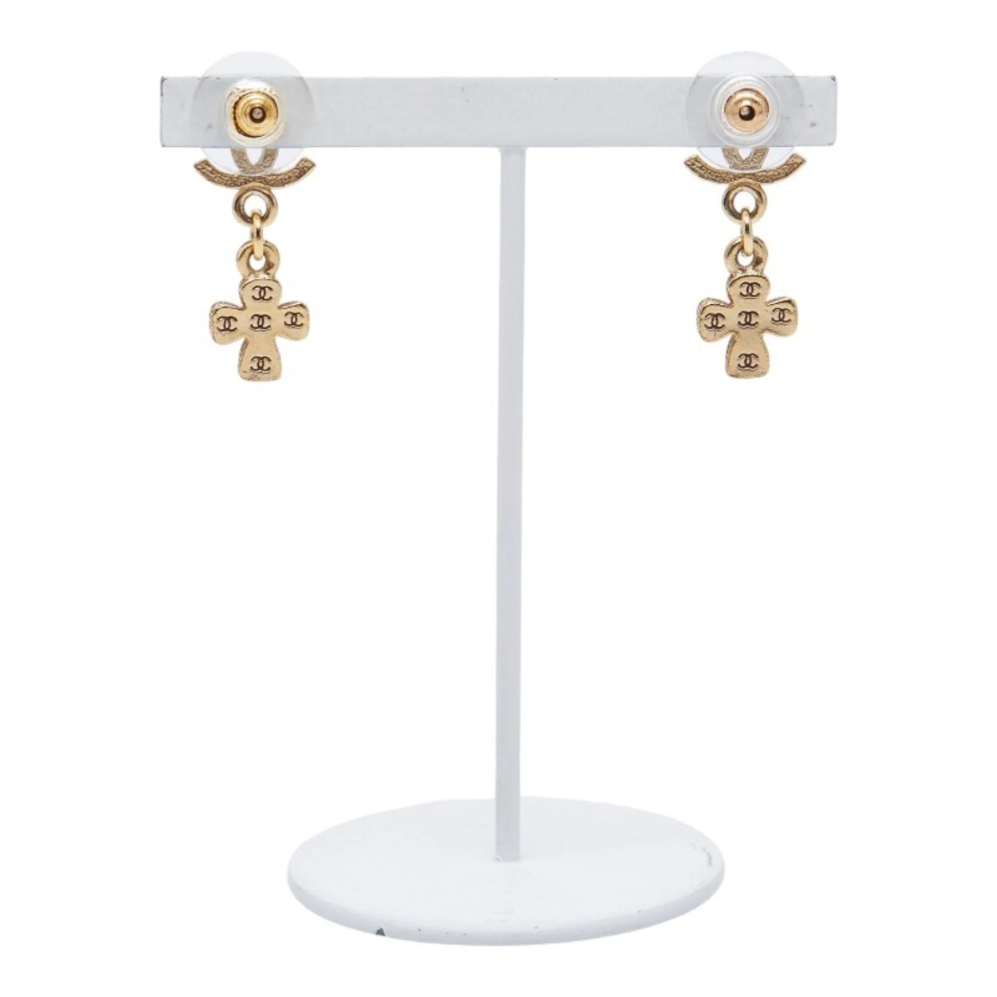 CC Logo Cross Earrings Metal Gold-Tone Metal - Image 3
