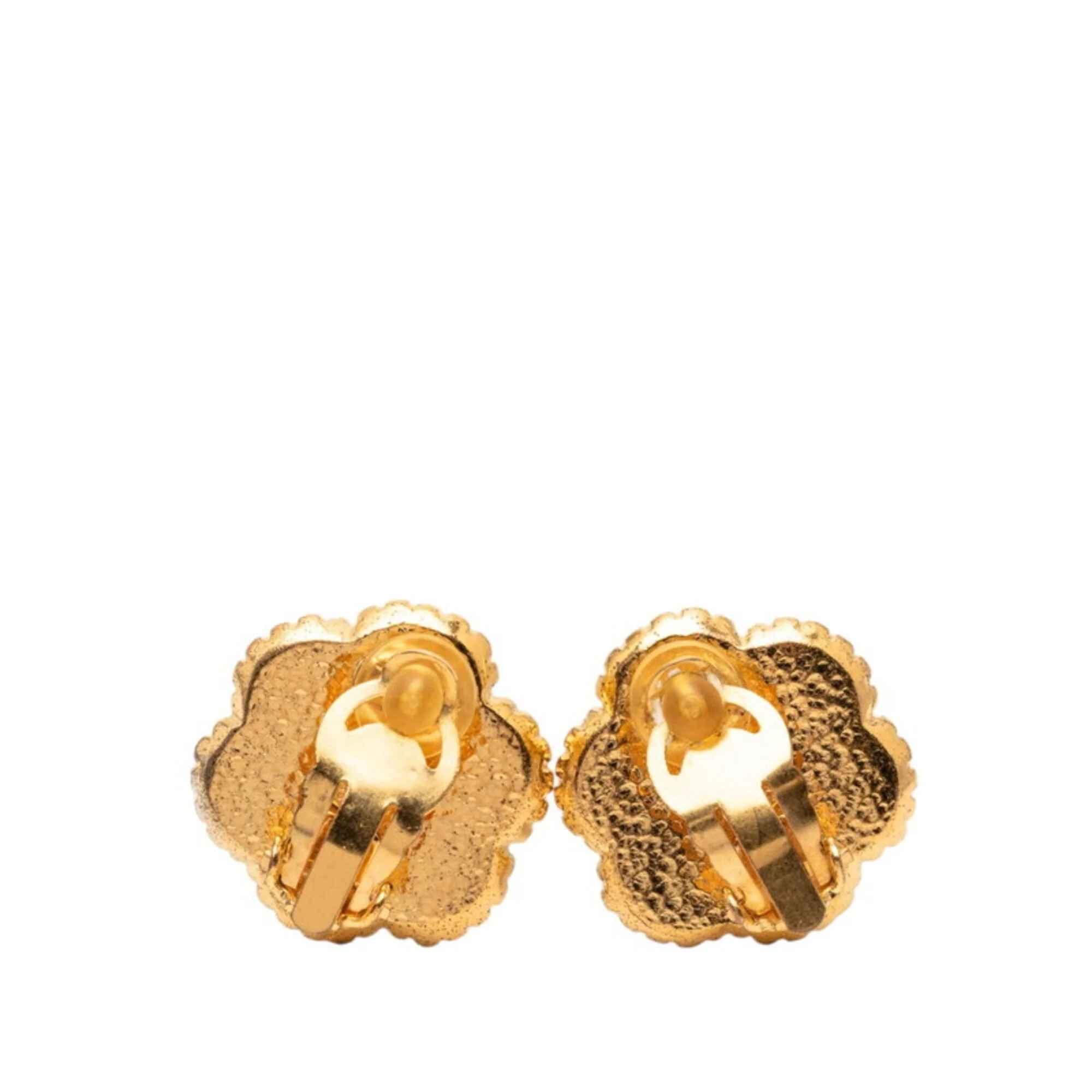 CC Logo Flower Clip-On Earrings Metal Gold-Tone Metal - Image 2