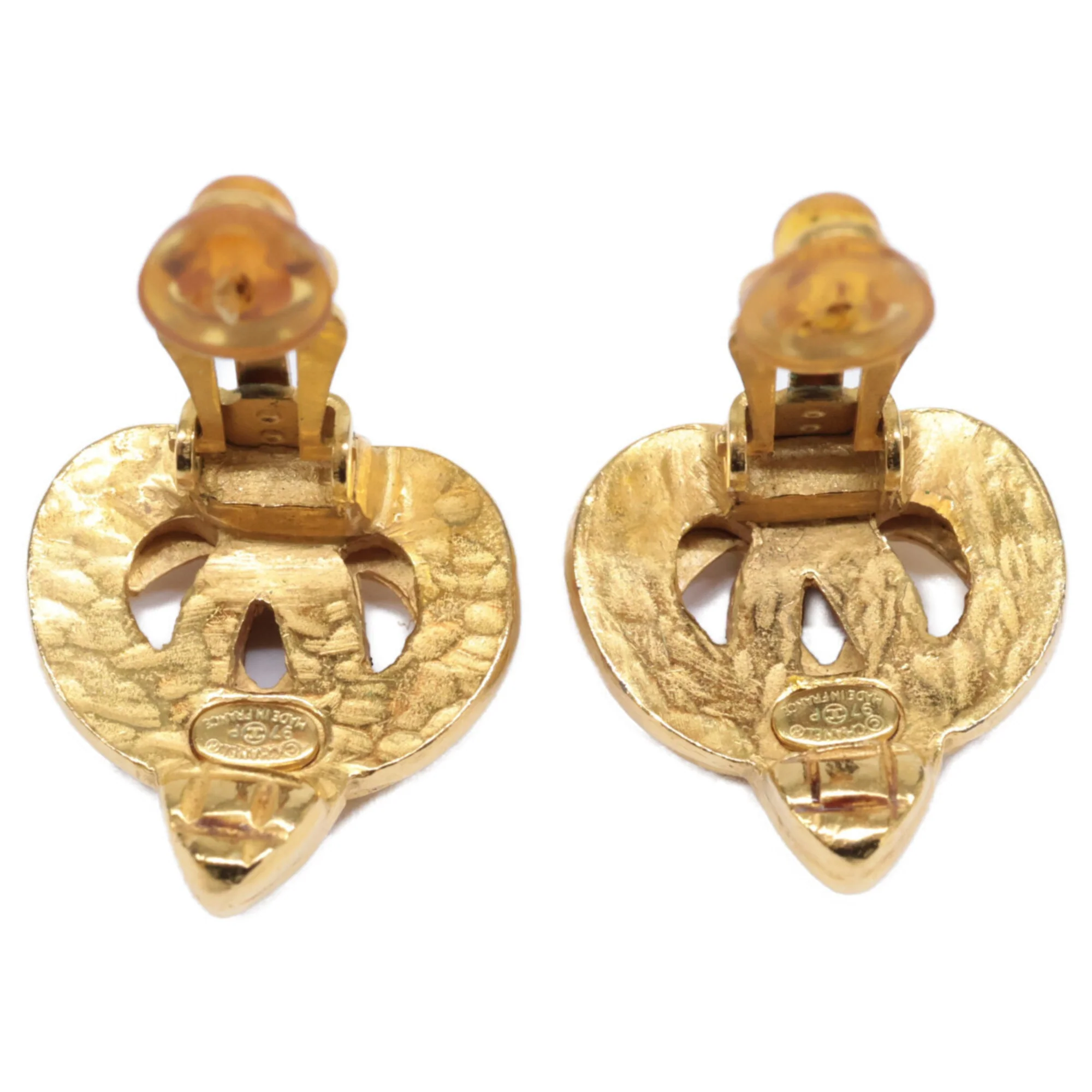 CC Logo Heart Clip-On Earrings Gold-Tone Metal Gold-Tone Metal - Image 7