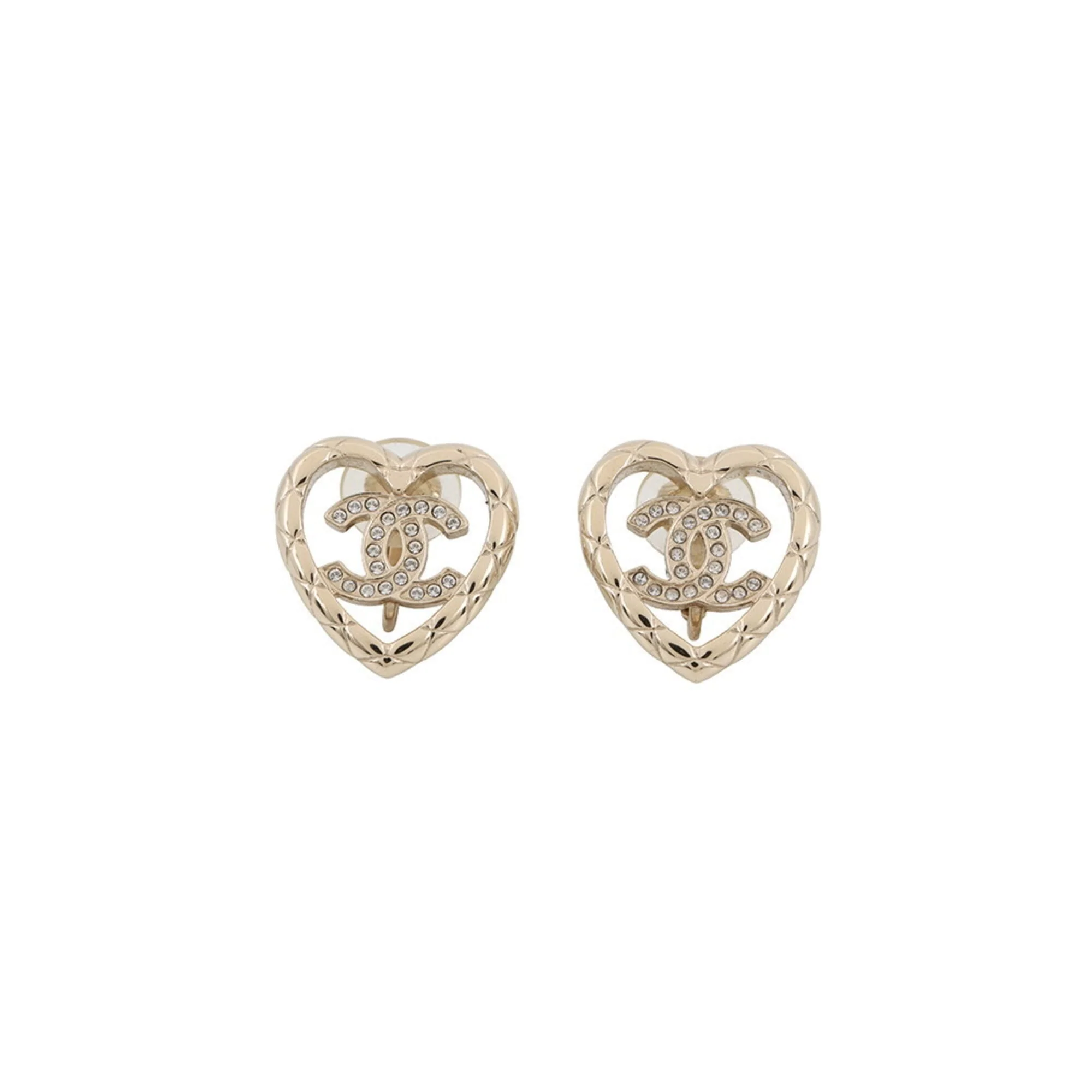 CC Logo Heart Clip-On Earrings Gold-Tone Metal Gold-Tone Metal
