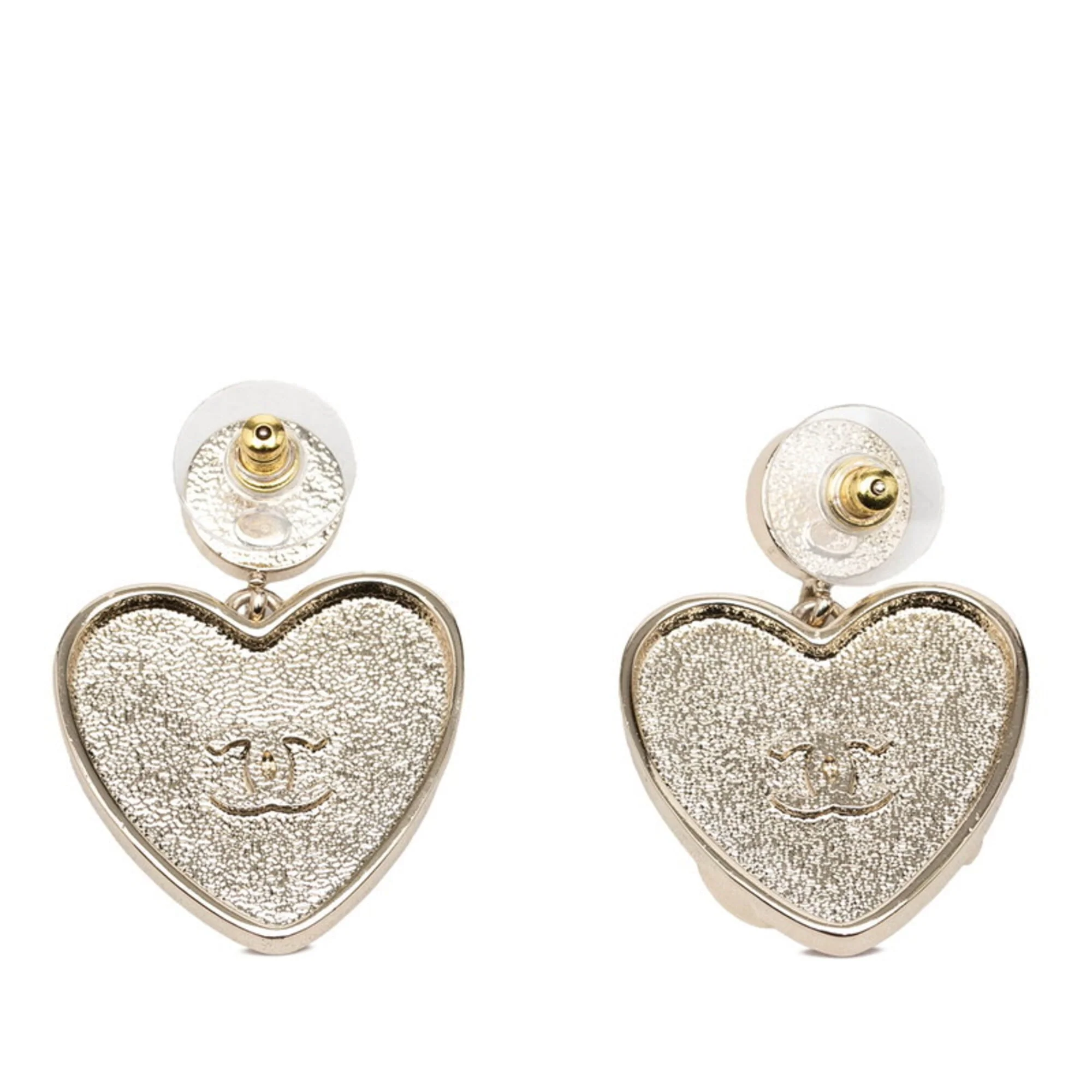 CC Logo Heart Earrings Gold-Tone Metal - Image 2