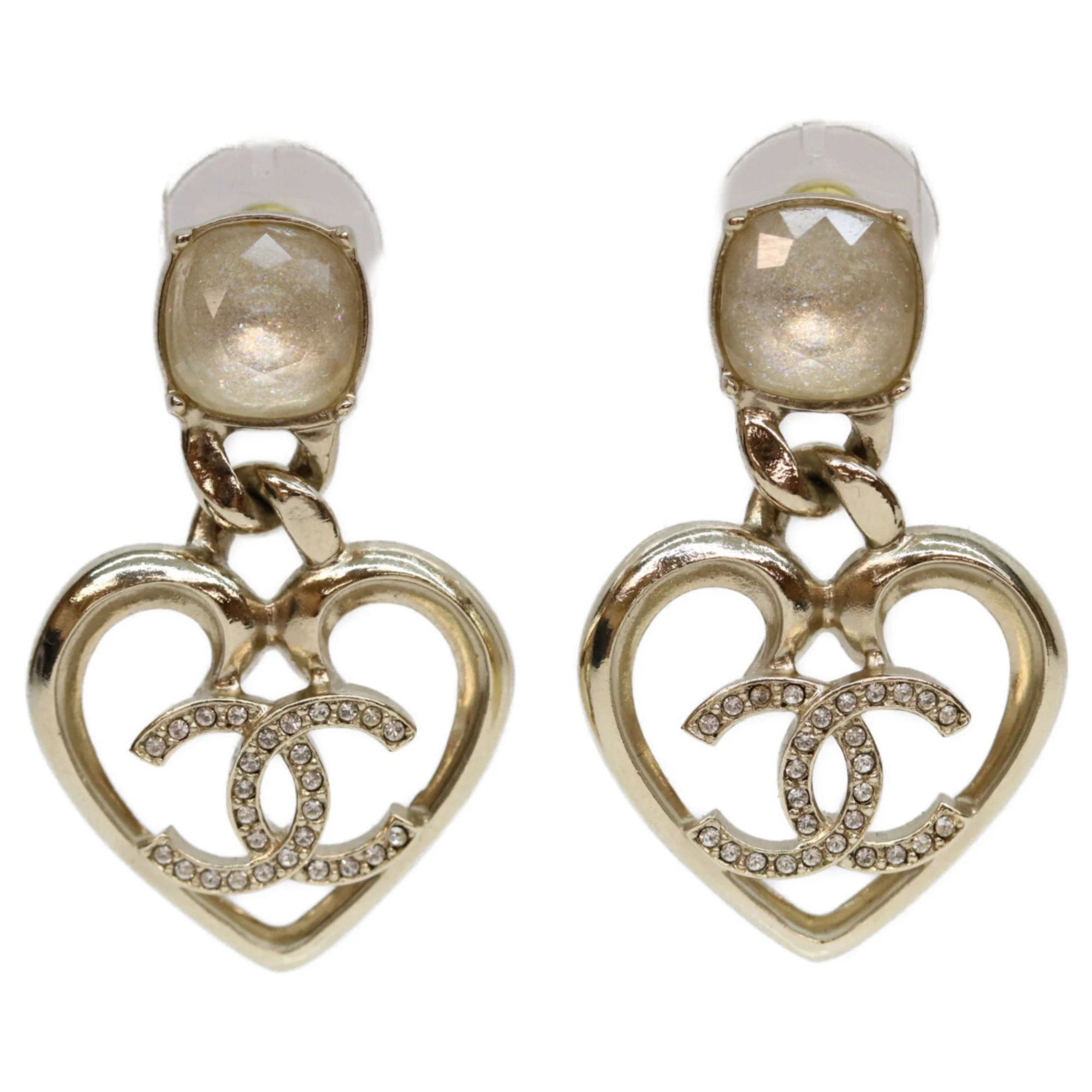 CC Logo Heart Earrings Gold-Tone Metal Gold-Tone Metal