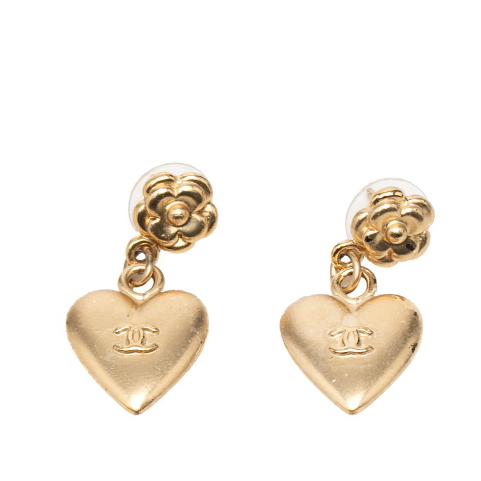 CC Logo Heart Earrings Metal Gold-Tone Metal