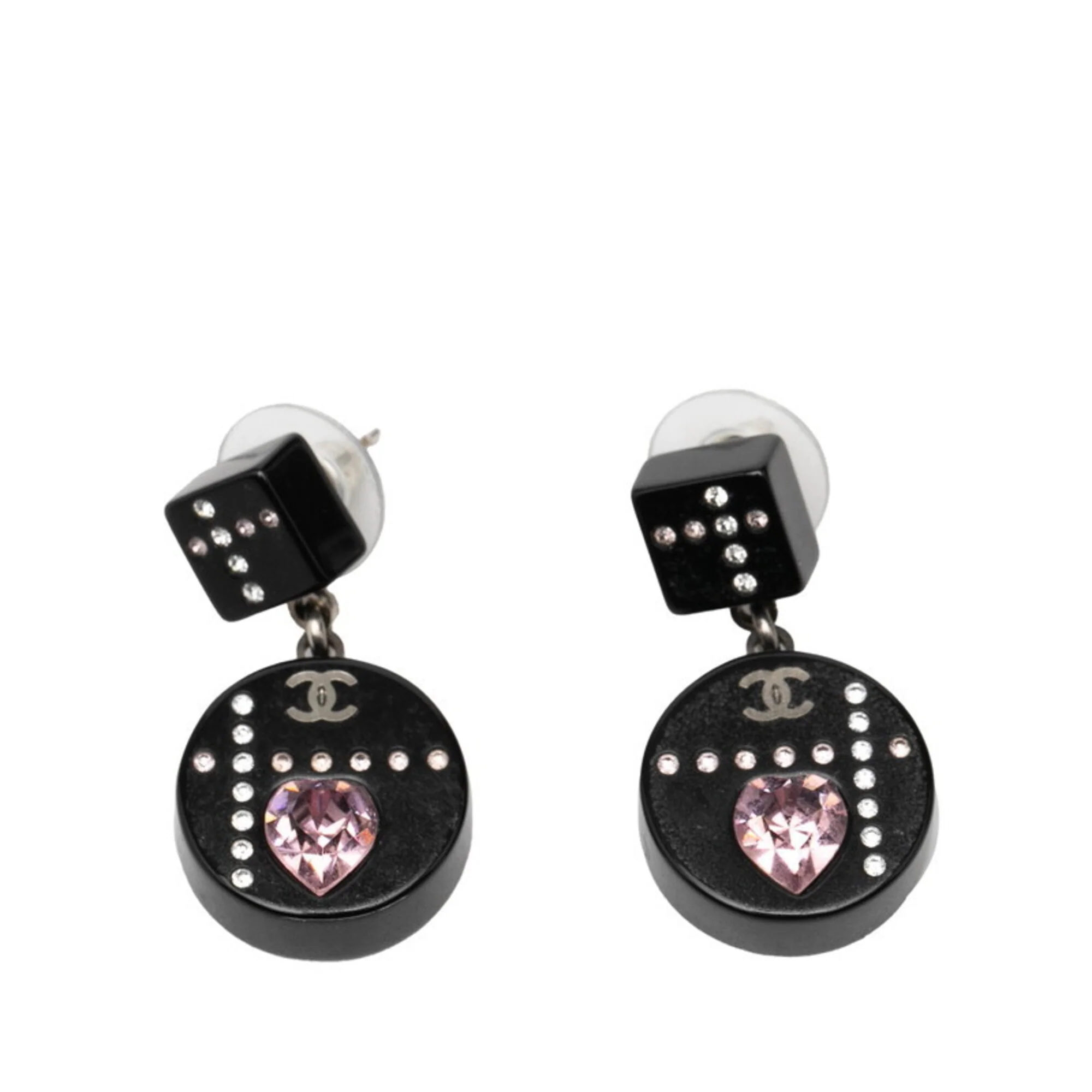 CC Logo Heart Earrings Silver-Tone Metal