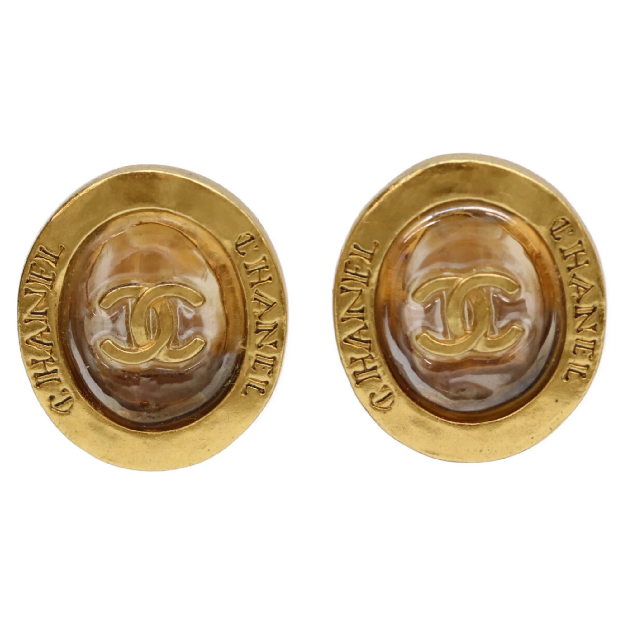 CC Logo Oval Clip-On Earrings Gold-Tone Metal Gold-Tone Metal
