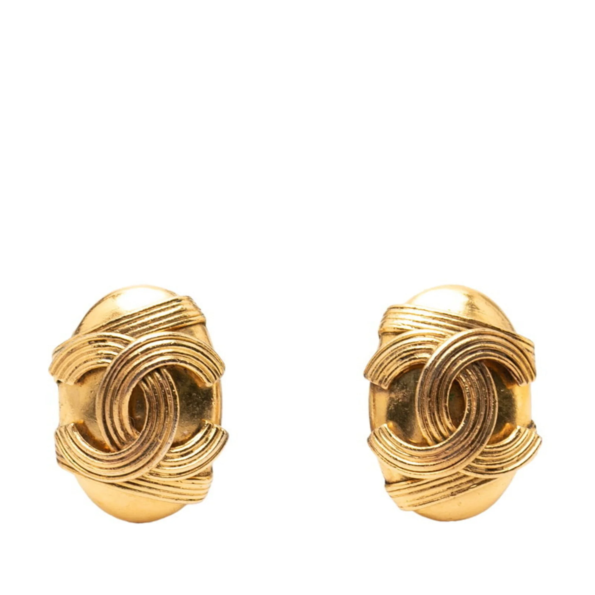 CC Logo Oval Clip-On Earrings Metal Gold-Tone Metal