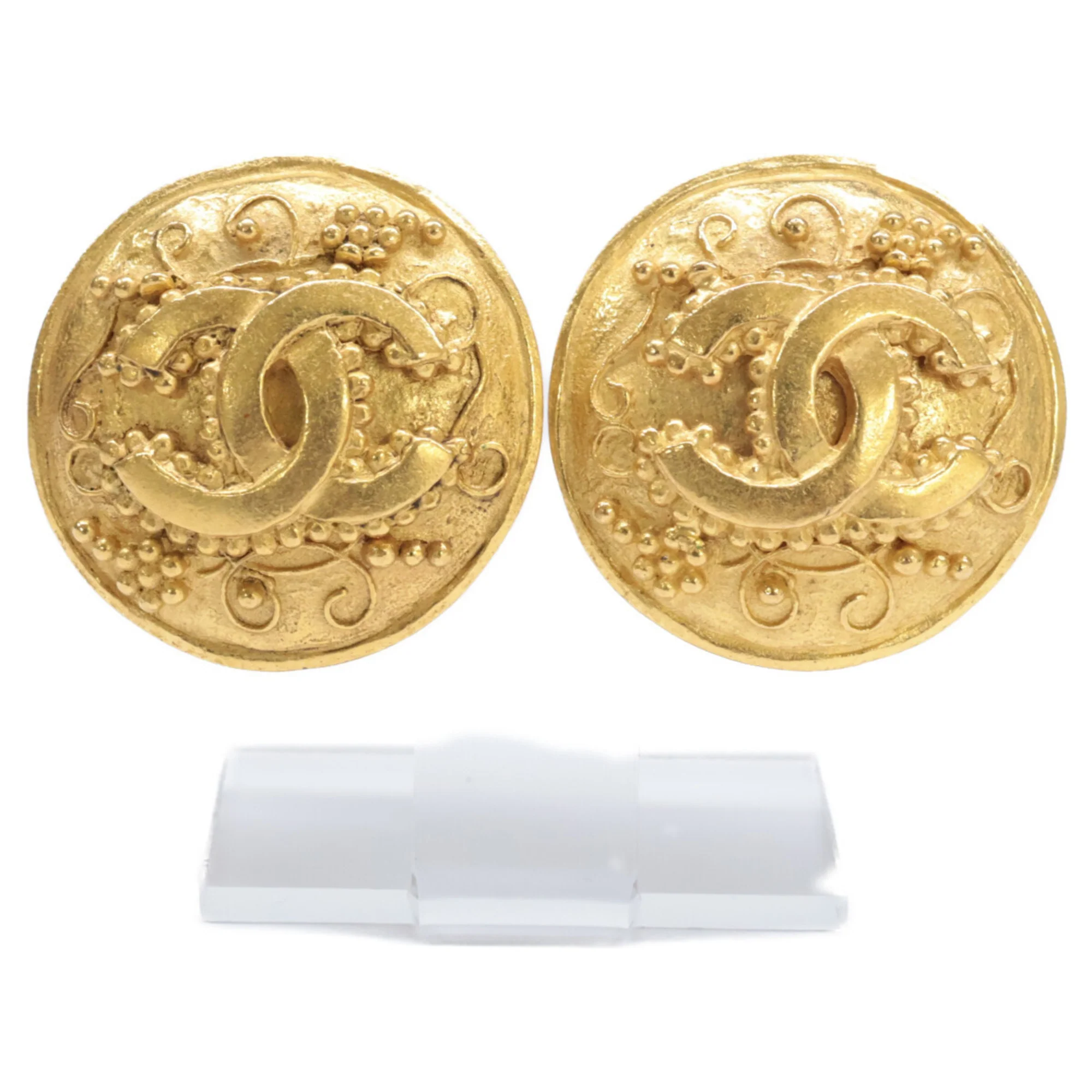 CC Logo Round Clip-On Earrings Gold-Tone Metal Gold-Tone Metal