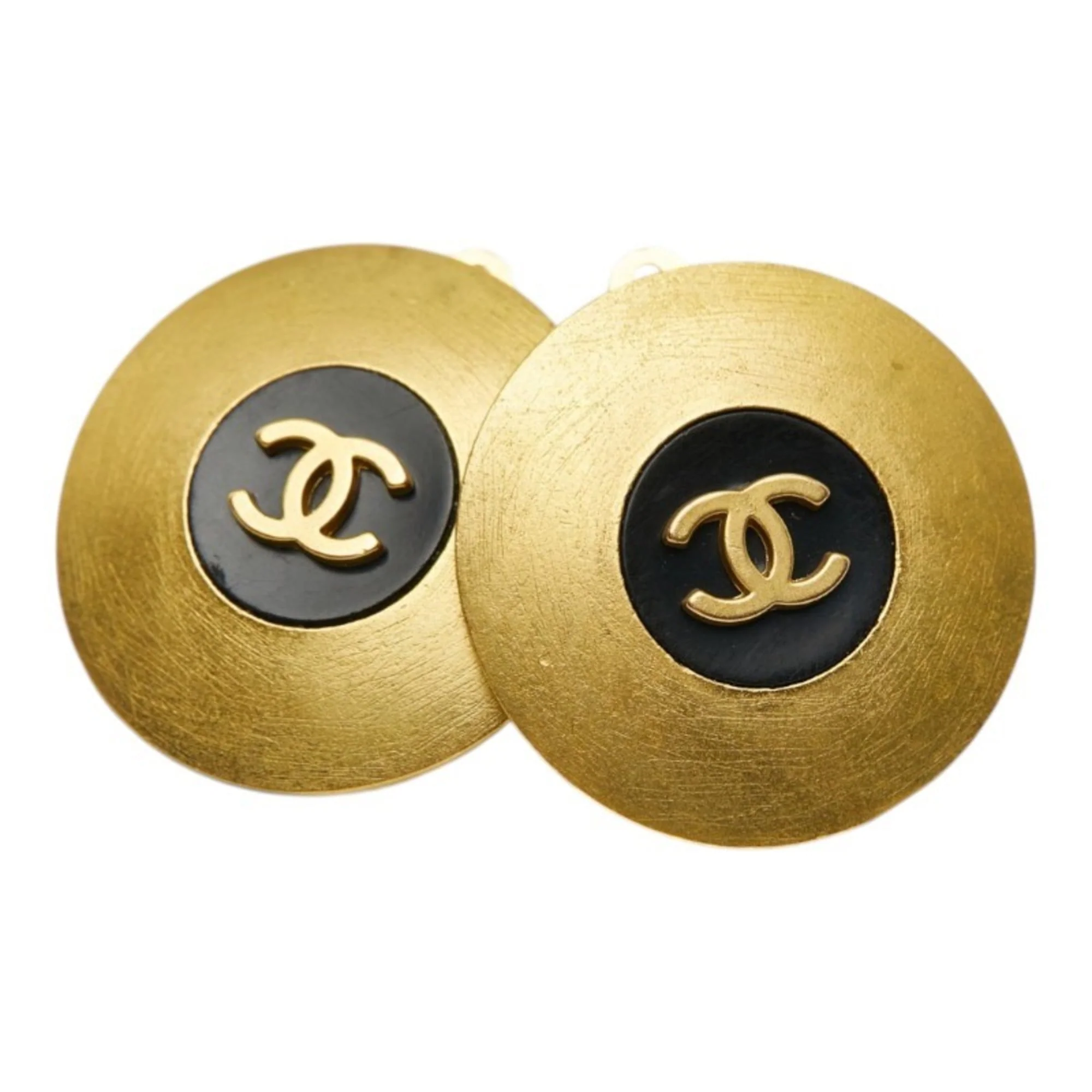 CC Logo Round Clip-On Earrings Gold-Tone Metal Gold-Tone Metal