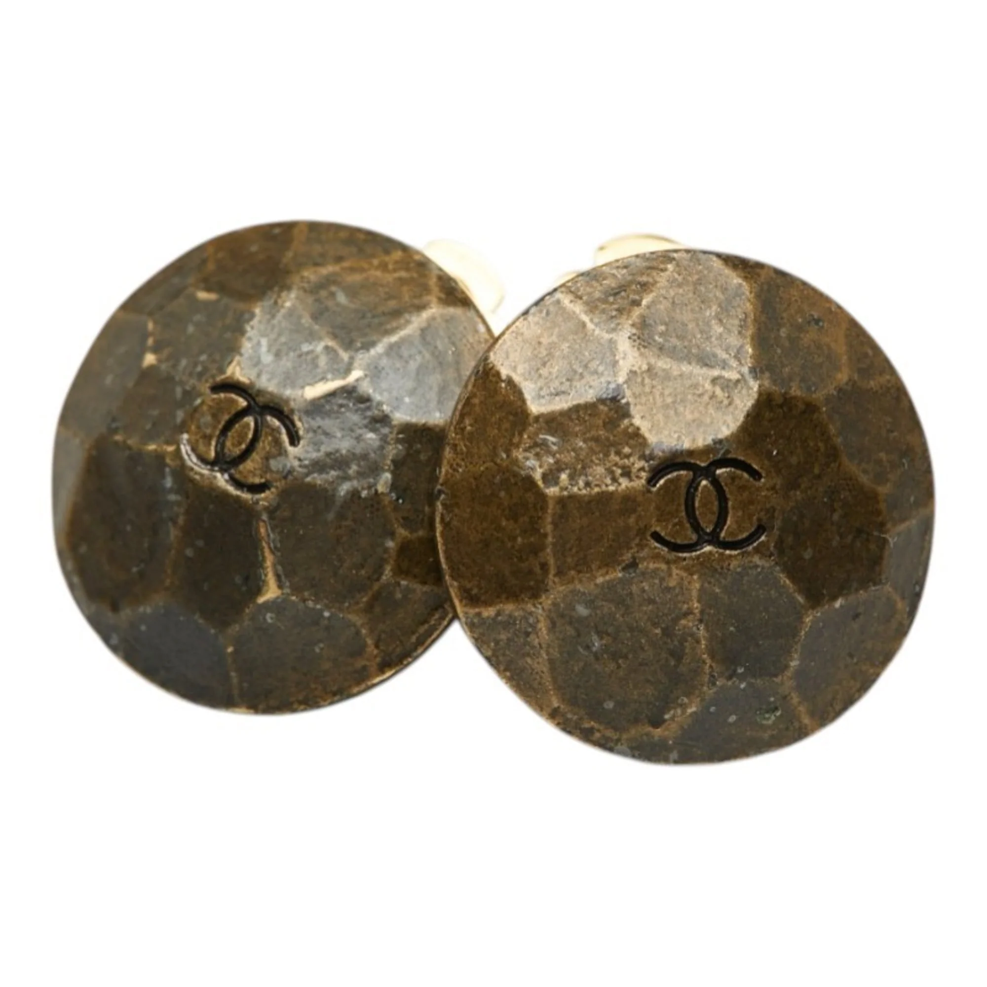 CC Logo Round Clip-On Earrings Metal Gold-Tone Metal