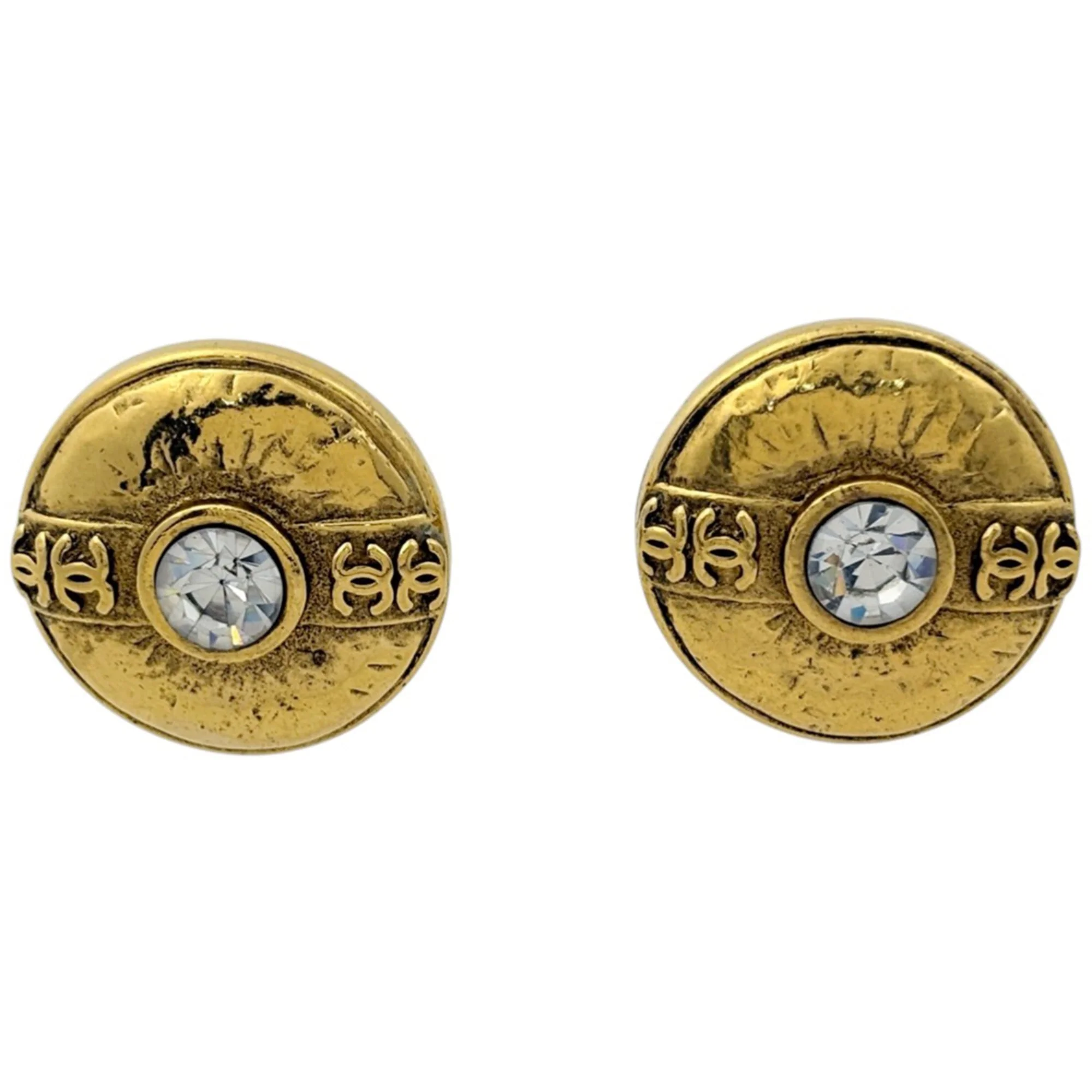 CC Logo Round Clip-On Earrings Metal Gold-Tone Metal