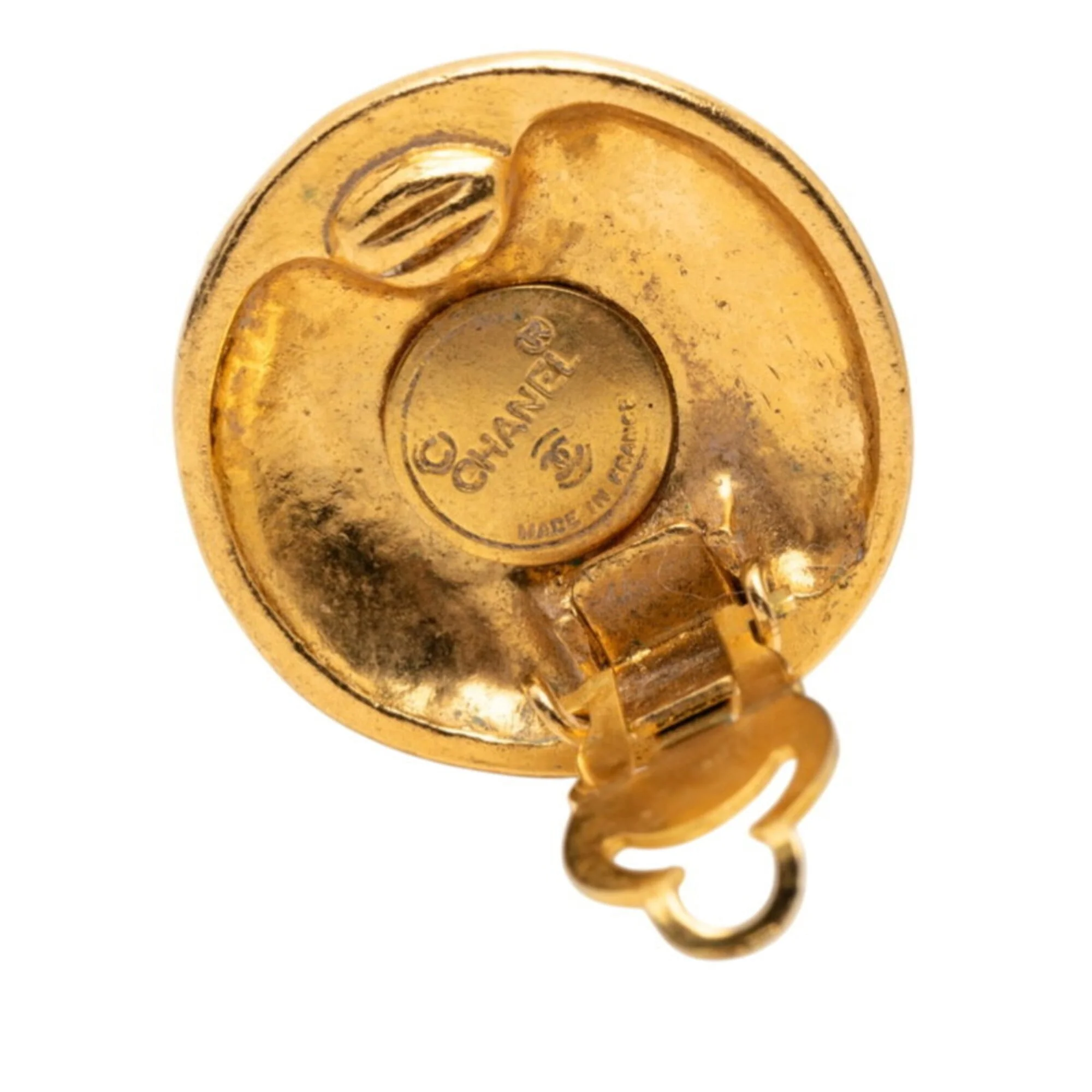 CC Logo Round Clip-On Earrings Metal Gold-Tone Metal - Image 3