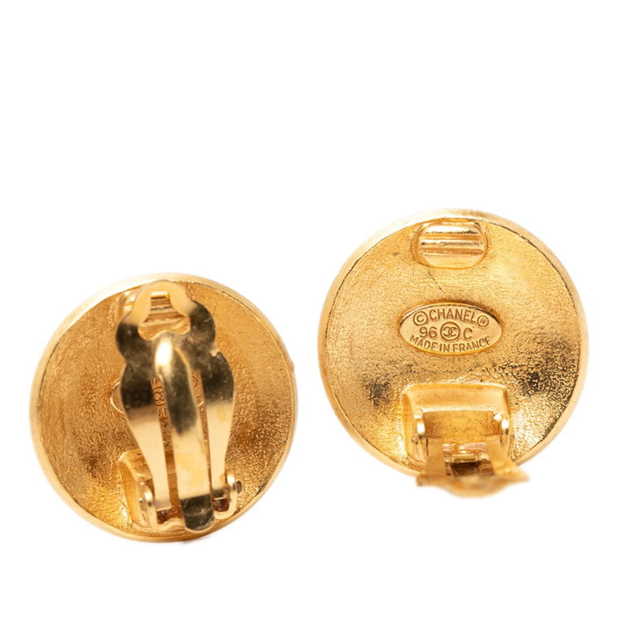 CC Logo Round Clip-On Earrings Metal Gold-Tone Metal - Image 3