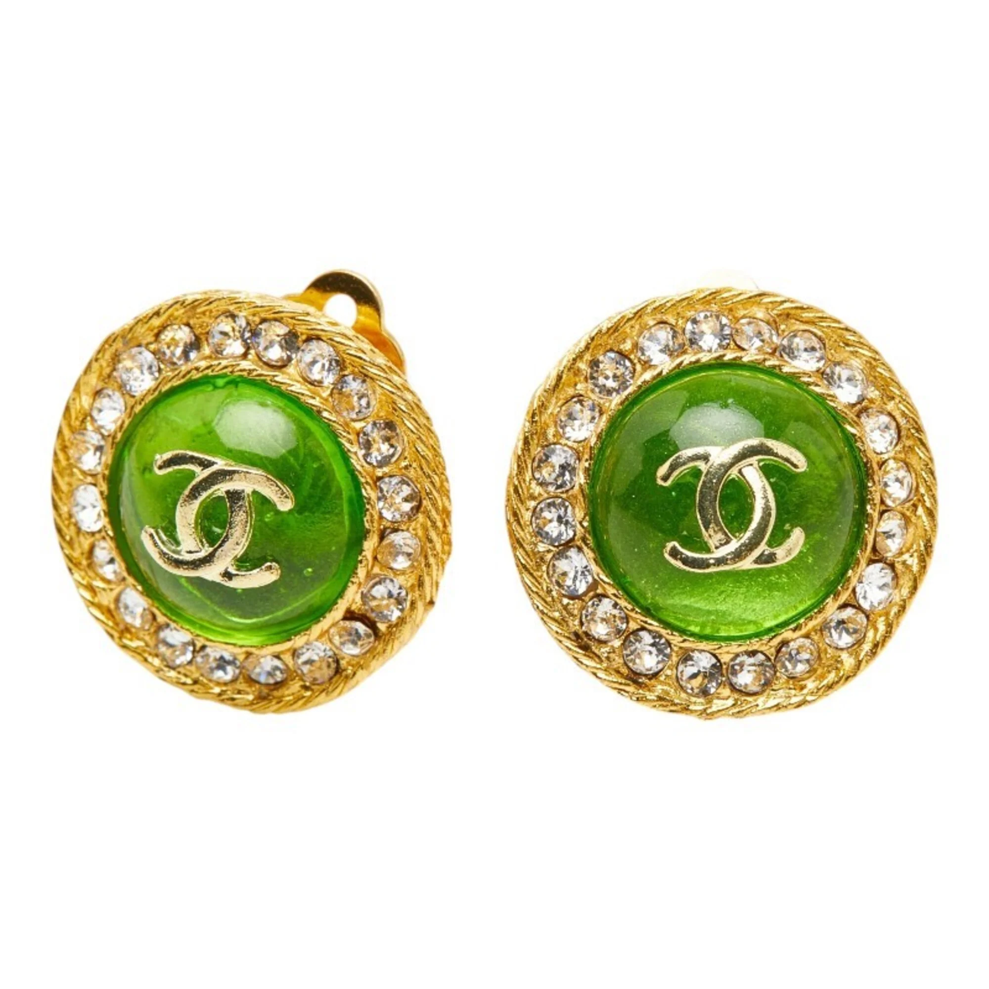 CC Logo Round Clip-On Earrings Metal Gold-Tone Metal