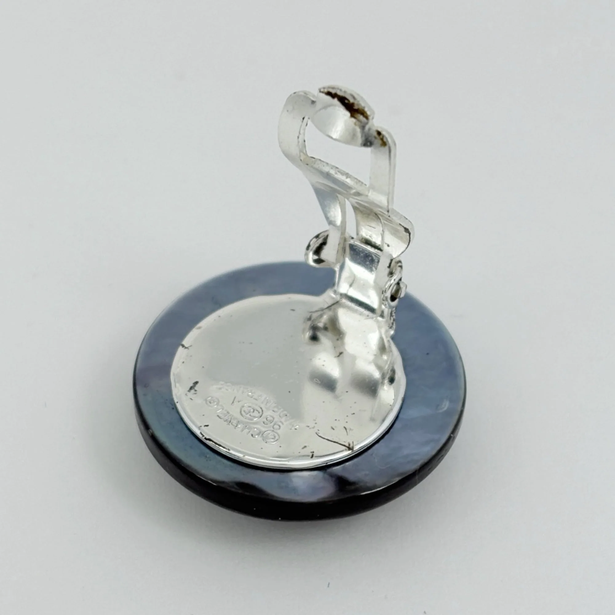 CC Logo Round Clip-On Earrings Silver-Tone Metal - Image 3