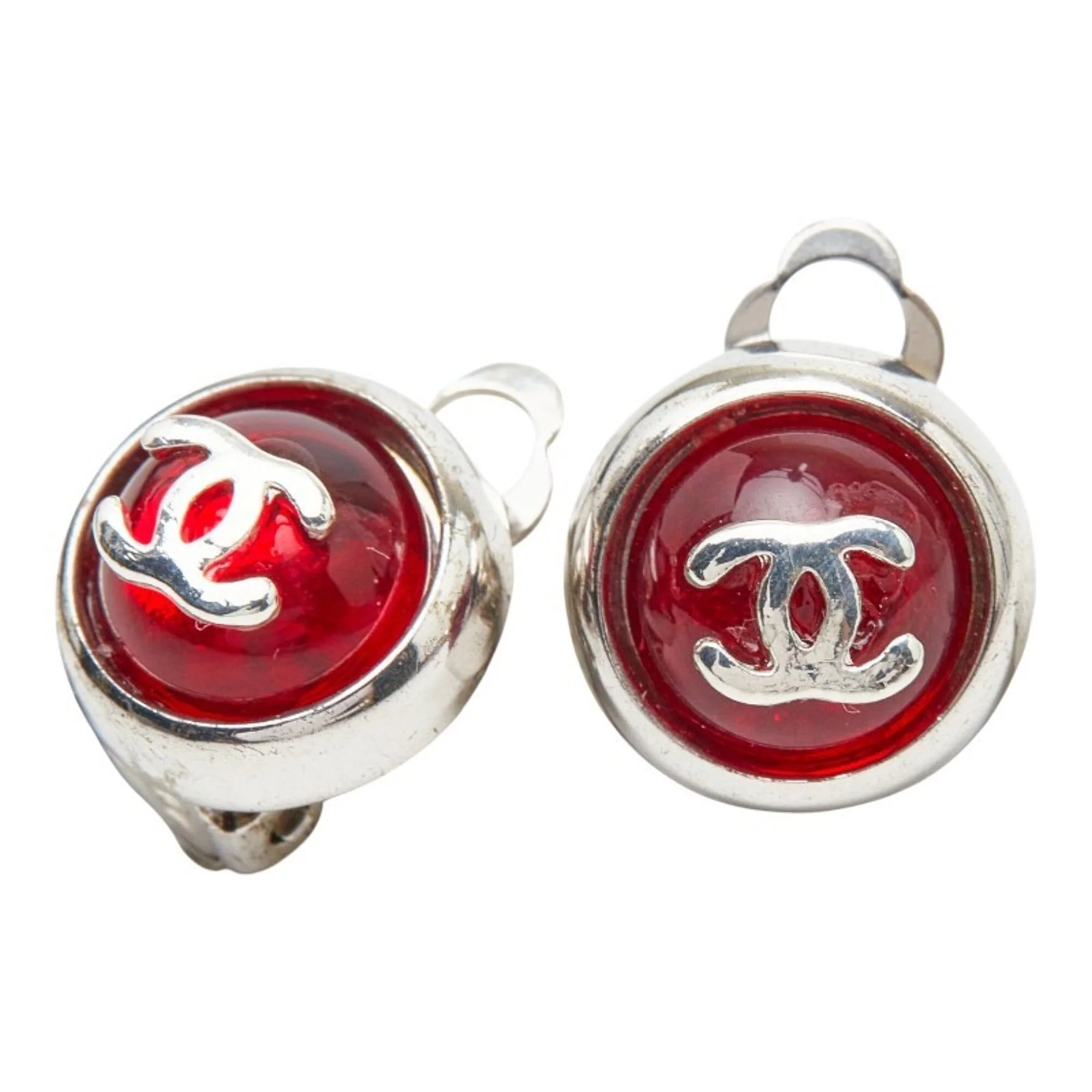 CC Logo Round Clip-On Earrings Silver-Tone Metal Silver-Tone Metal