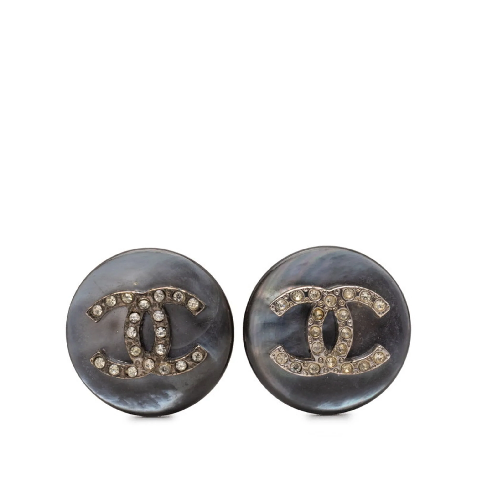 CC Logo Round Clip-On Earrings Silver-Tone Metal Silver-Tone Metal