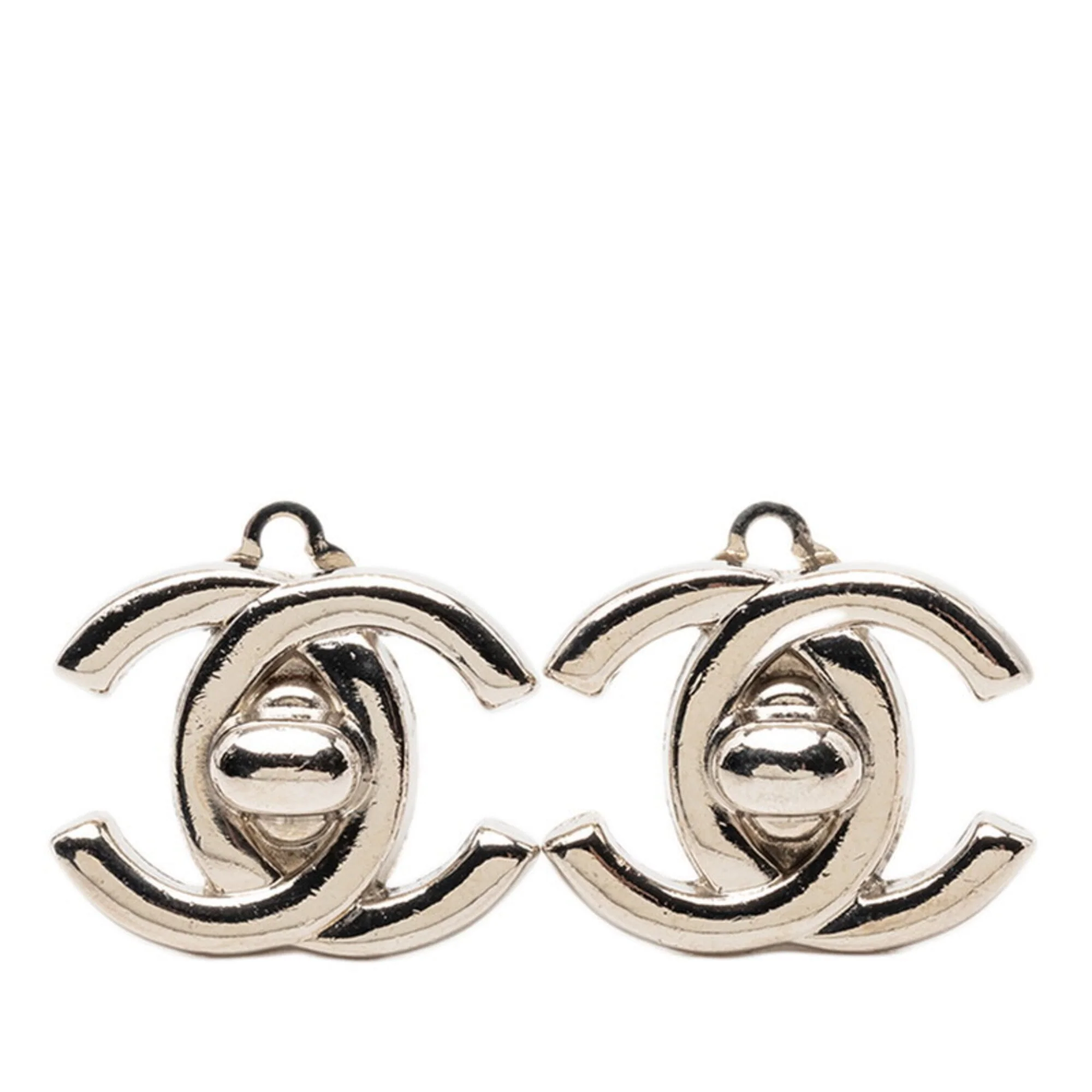 CC Logo Turnlock Clip-On Earrings Silver-Tone Metal Silver-Tone Metal