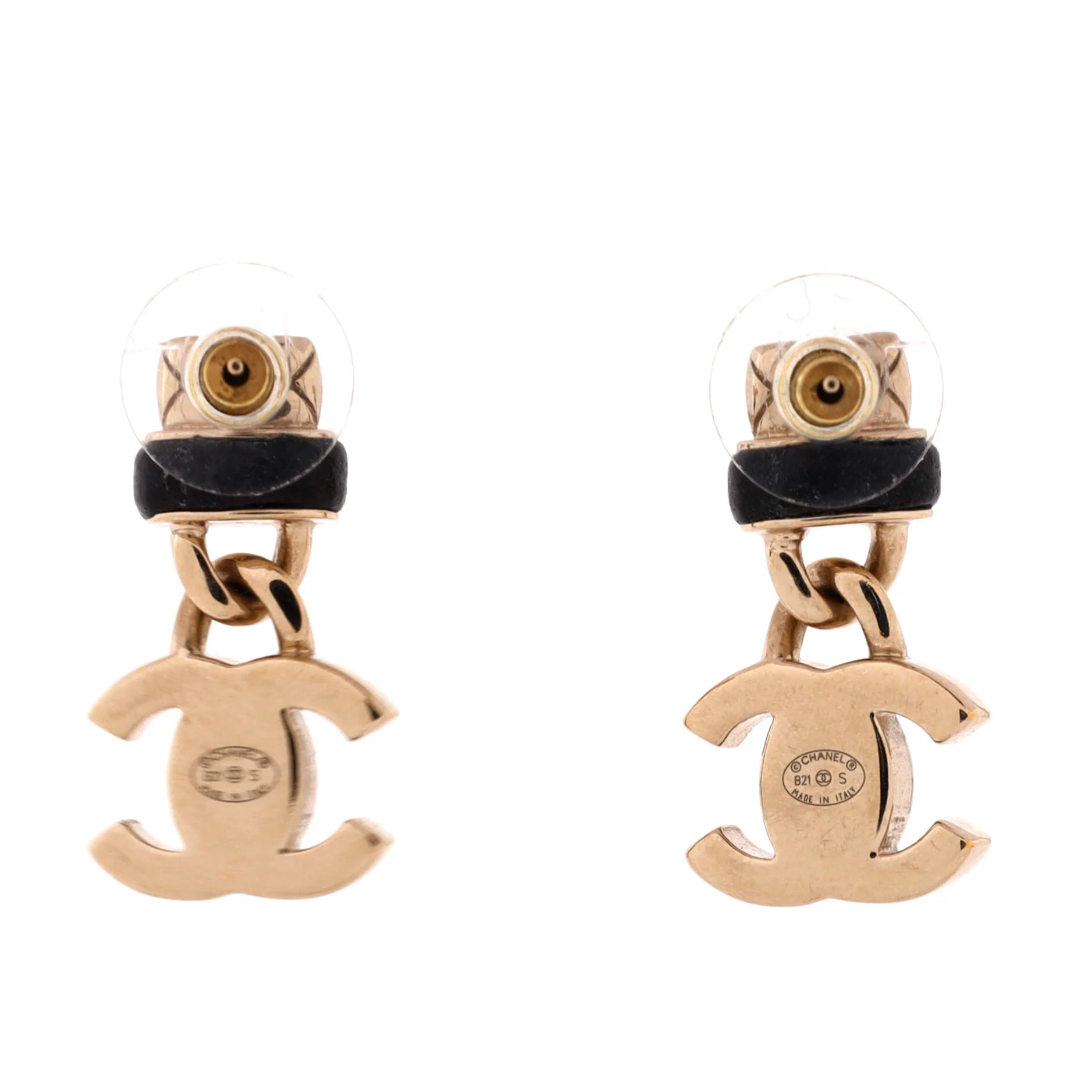 CC Turnlock Quilted Dangle Earrings Metal with Leather - Image 3