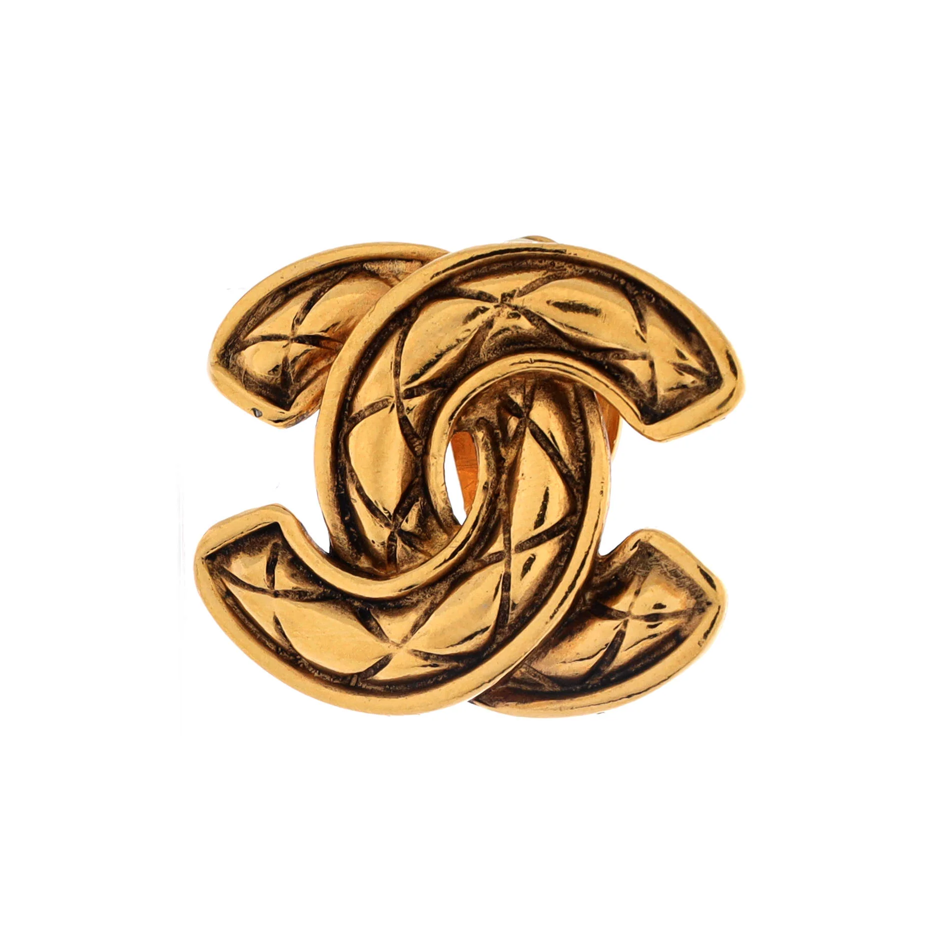 Vintage CC Clip-On Earrings Quilted Metal - Image 2